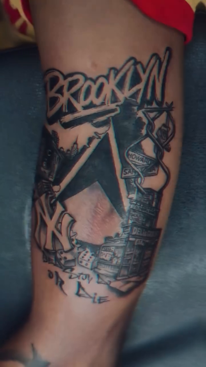 Brooklyn cityscape with NYC landmarks realism tattoo on the forearm by Jazz Walker
