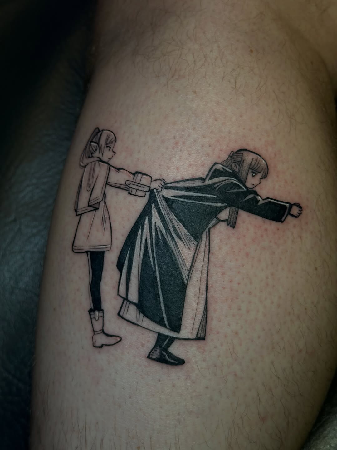 Tattoo by @inkygremlin — anime, black_and_grey