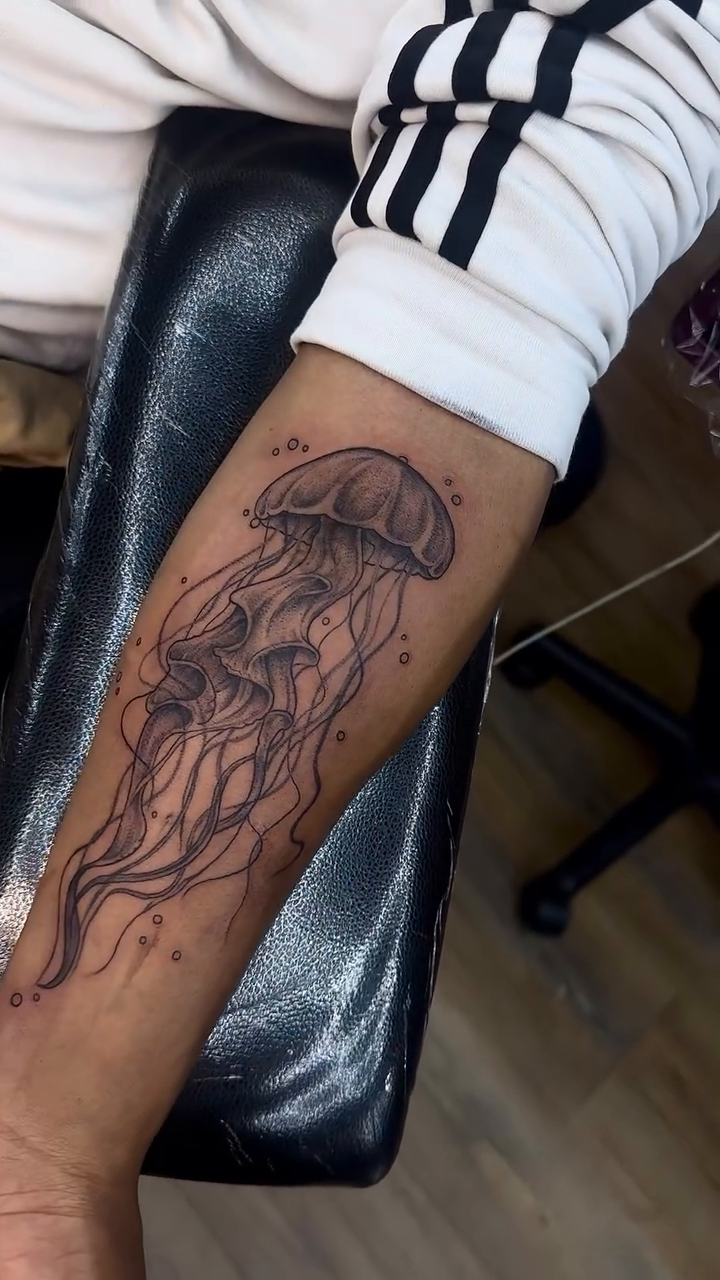 Jellyfish tattoo on forearm realism tattoo on the forearm by TC 🧚🏽, Columbus, OH