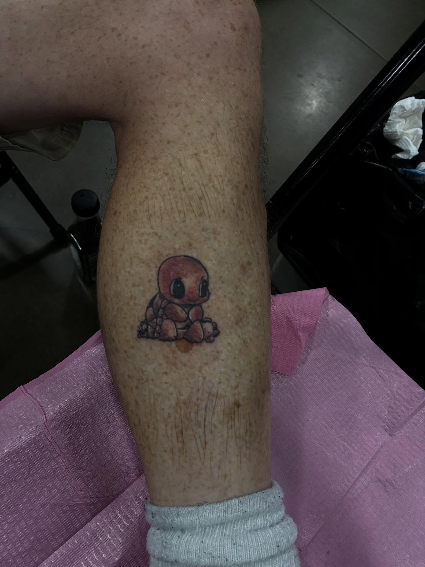 Squirtle dotwork tattoo on the forearm by Uno Inks