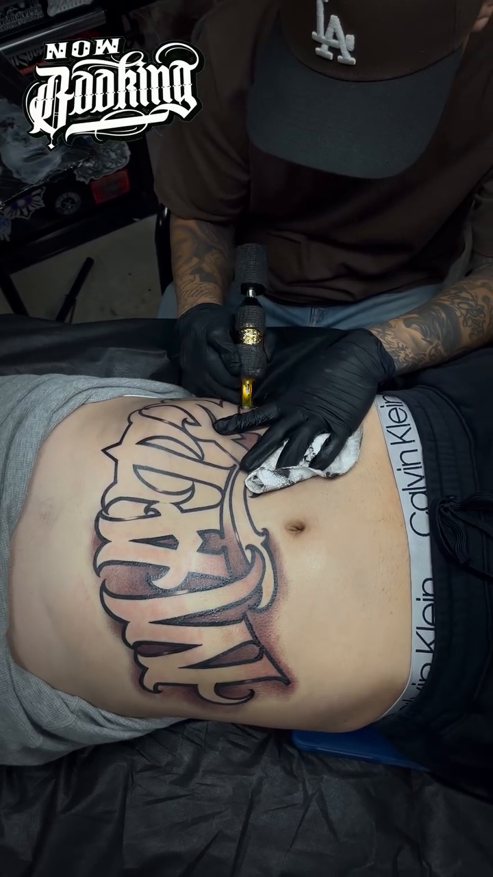 Tattoo by @chato83_ — lettering_script, chicano