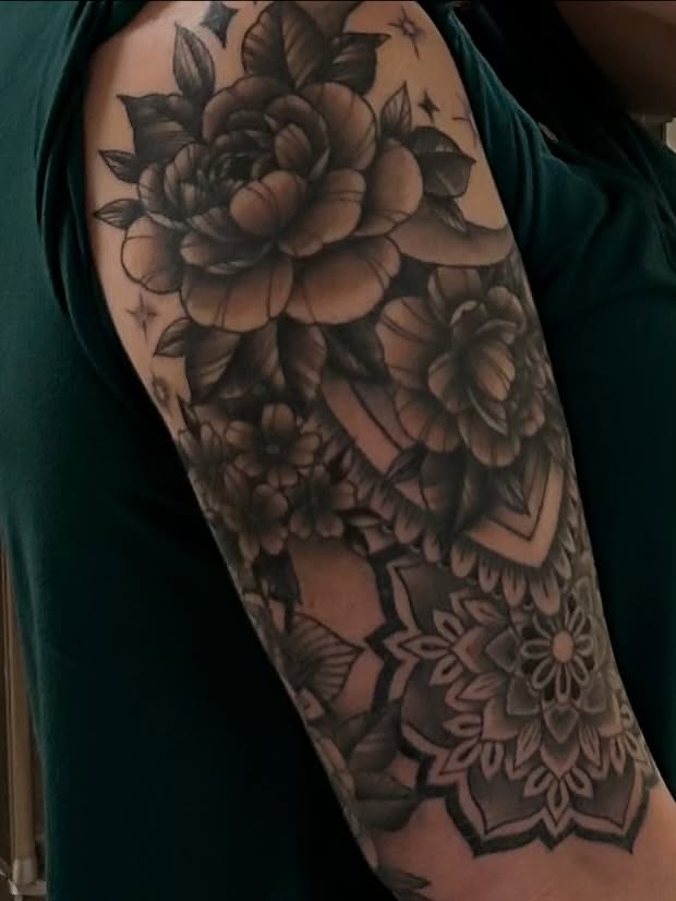 Tattoo by @beccadoodletattoos — black_and_grey, ornamental