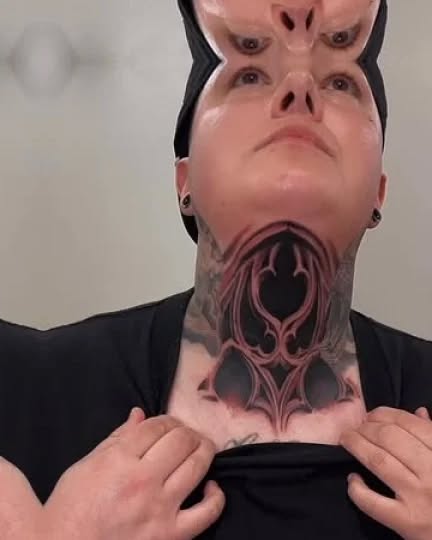 Gothic ornamental neck tattoo cyber sigilism tattoo on the neck by Magdalena Davis