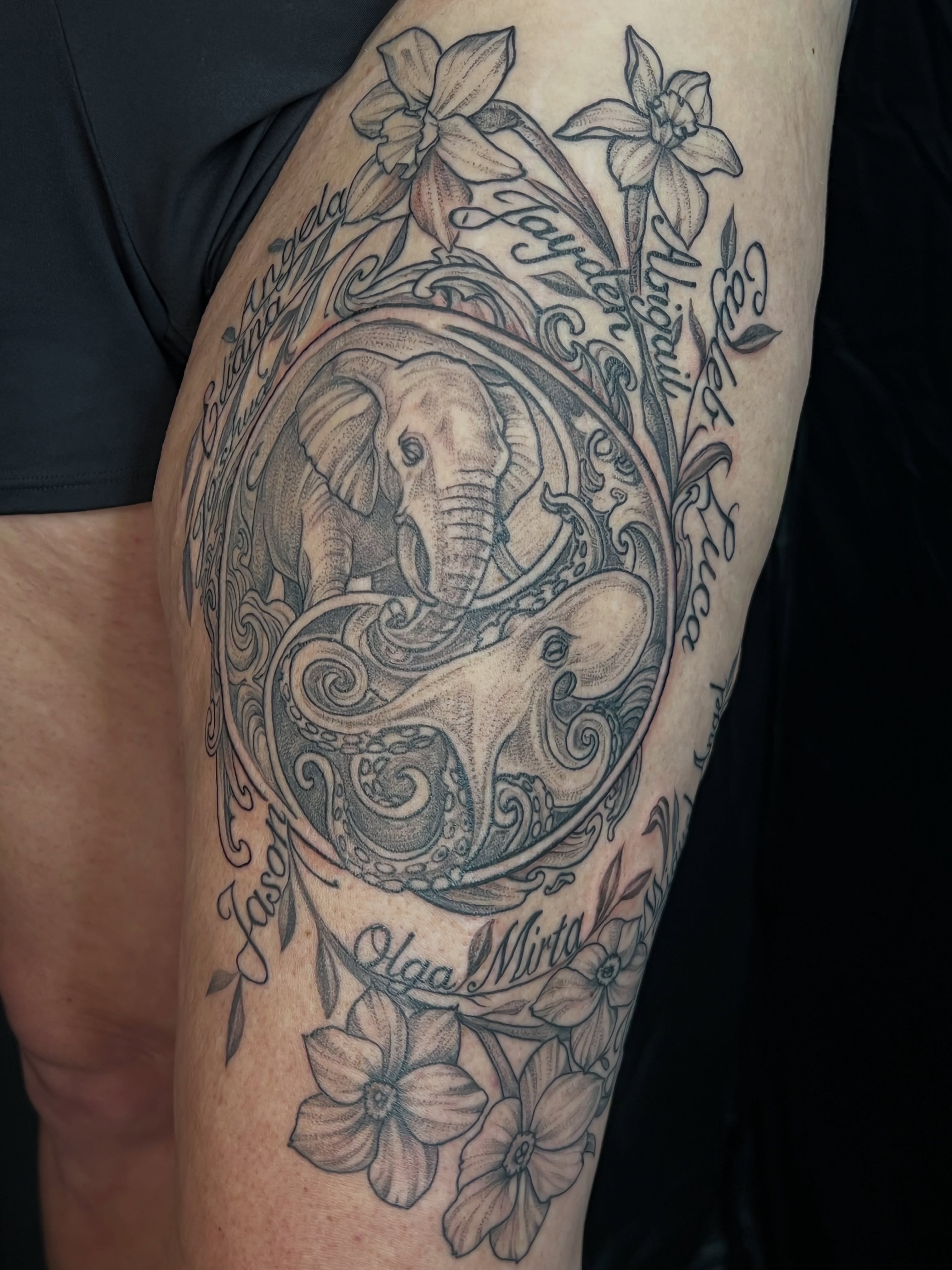 Tattoo by @mrsimontattoo — black_and_grey, ornamental