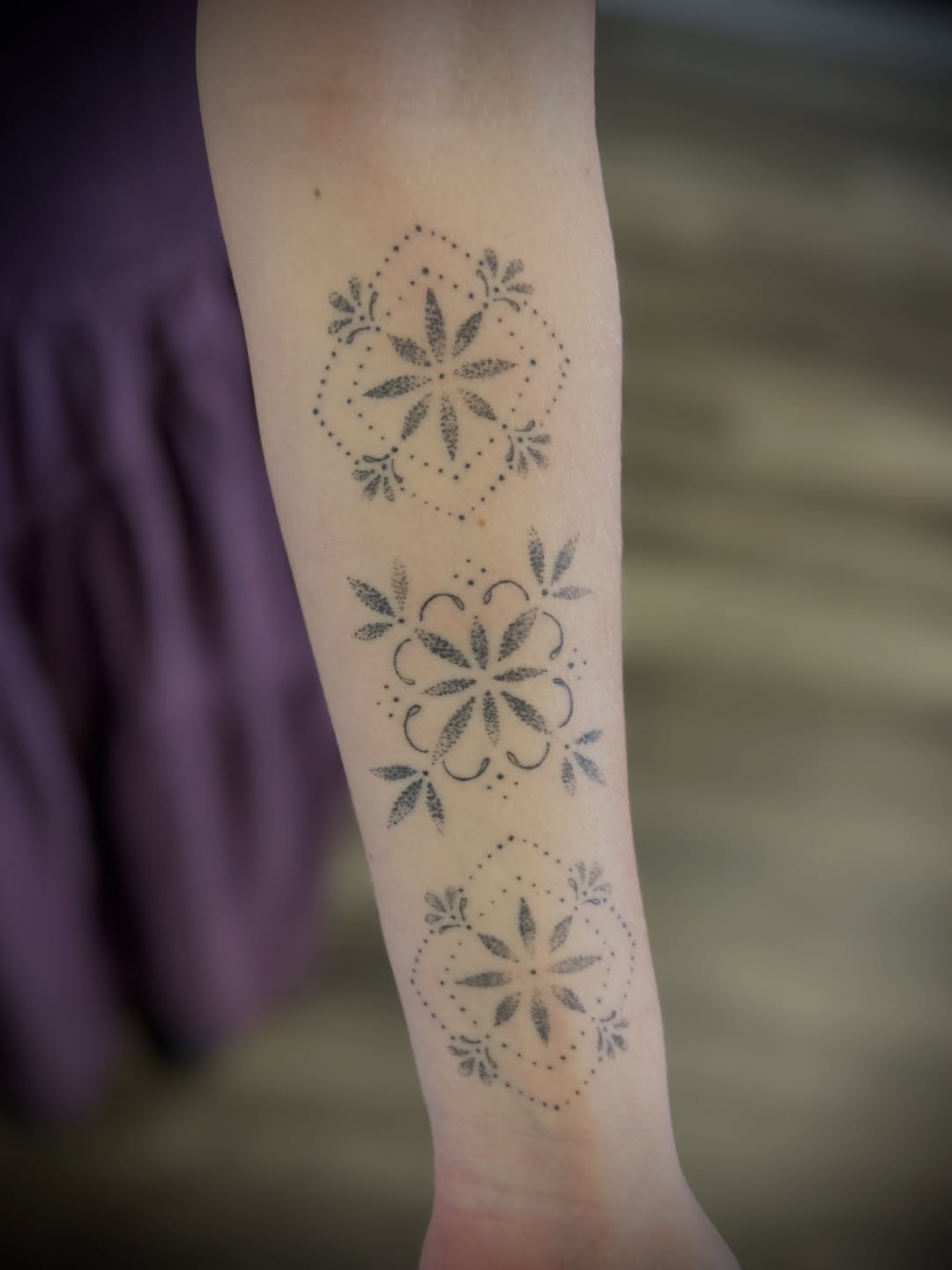 Mandala pattern ornamental tattoo on the forearm by Browtique & Ink, Clearwater, Florida