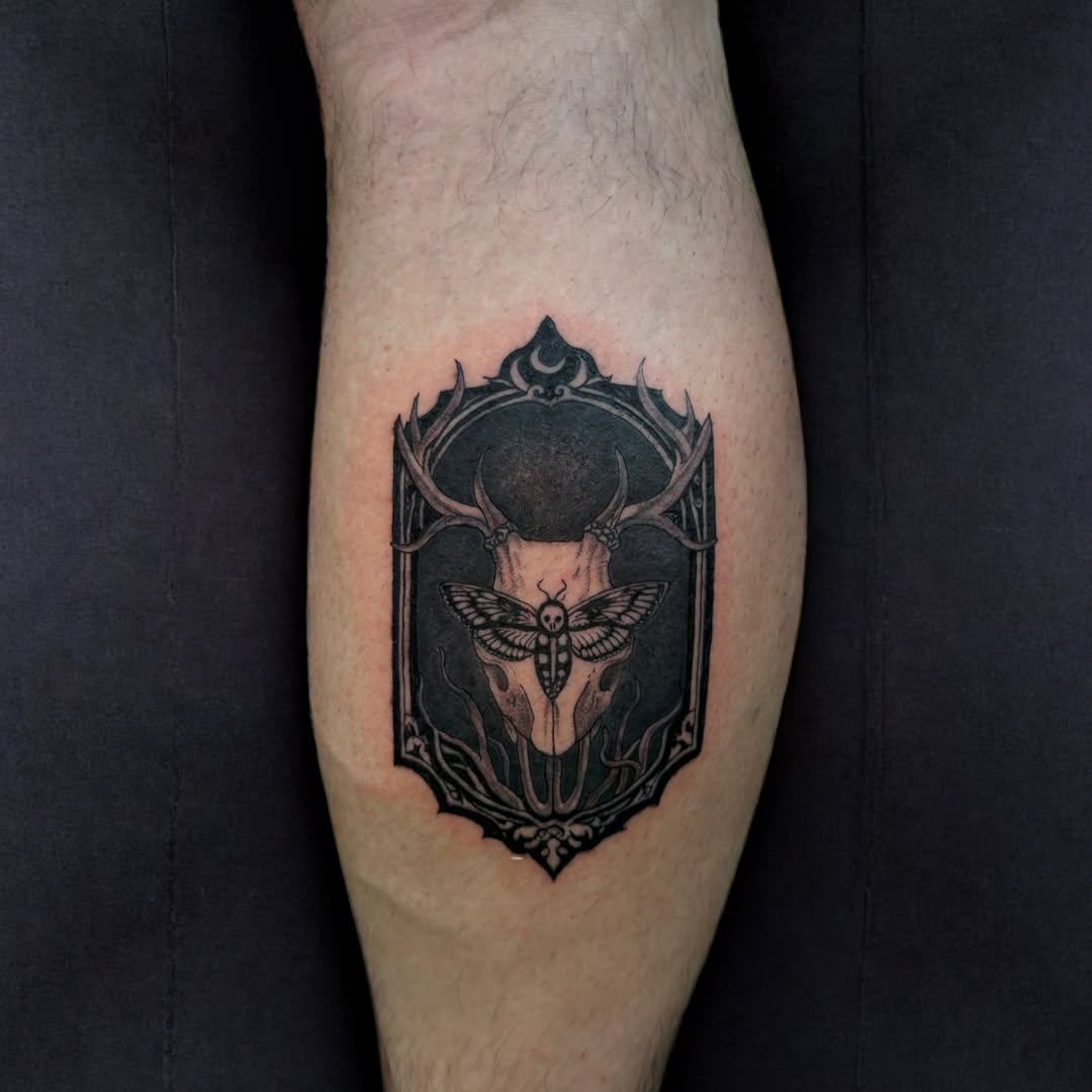 Tattoo by @relicglow_ink — black_and_grey, dark_realism
