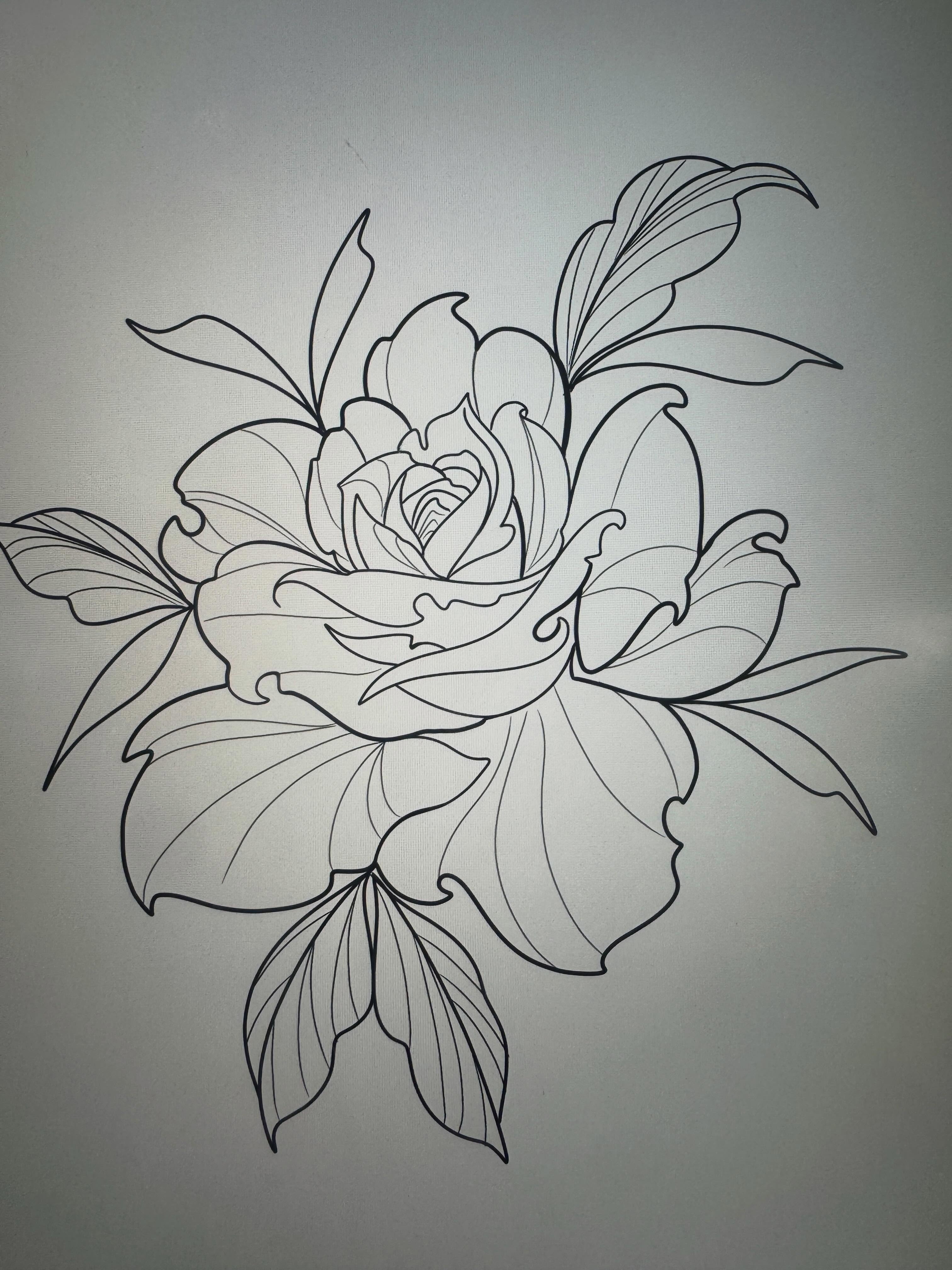 Peony black and grey tattoo by SHOP53 Tattoo & Art