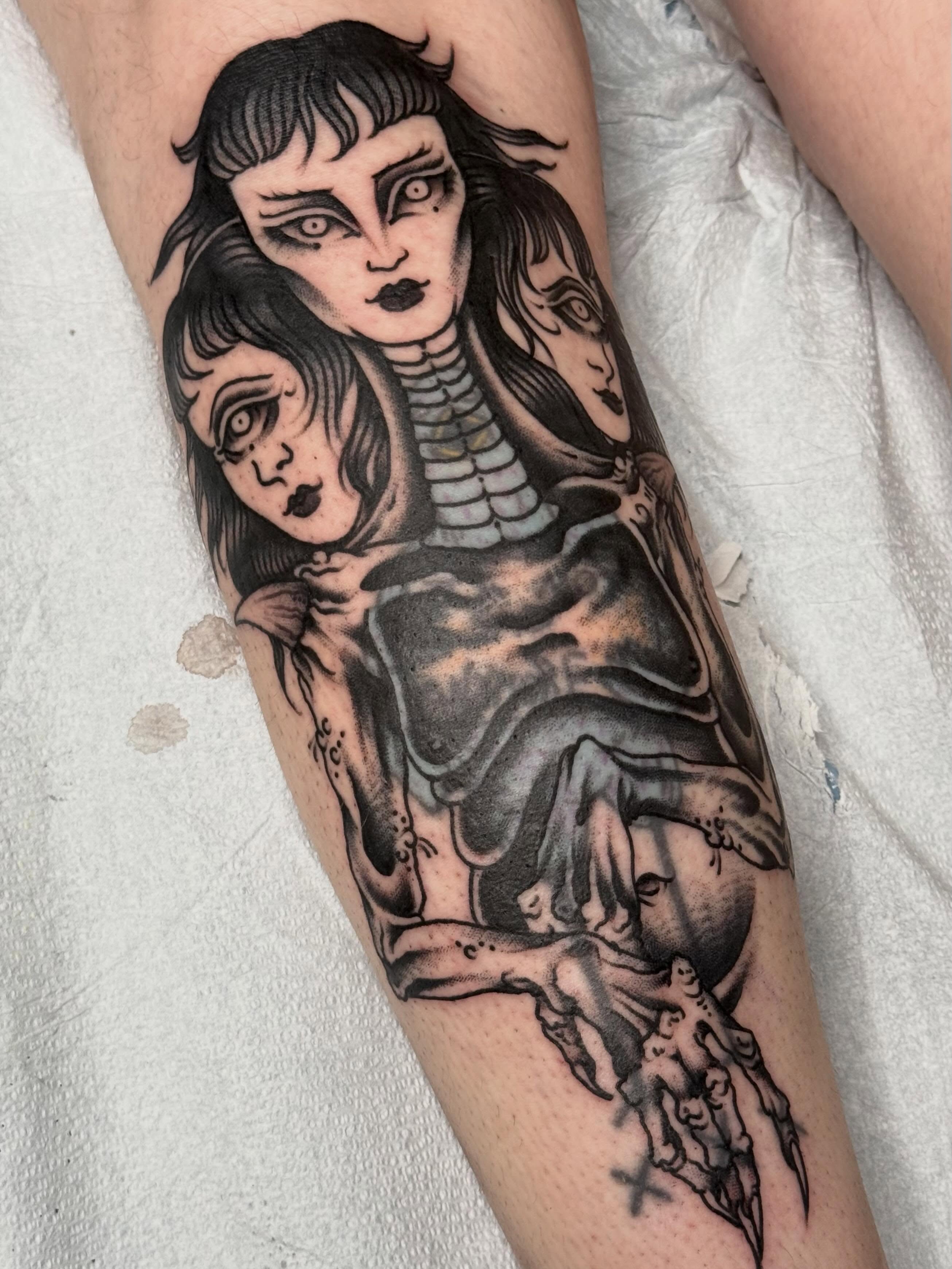 Tattoo by @crookedrain_crookedrain — black_and_grey, realism
