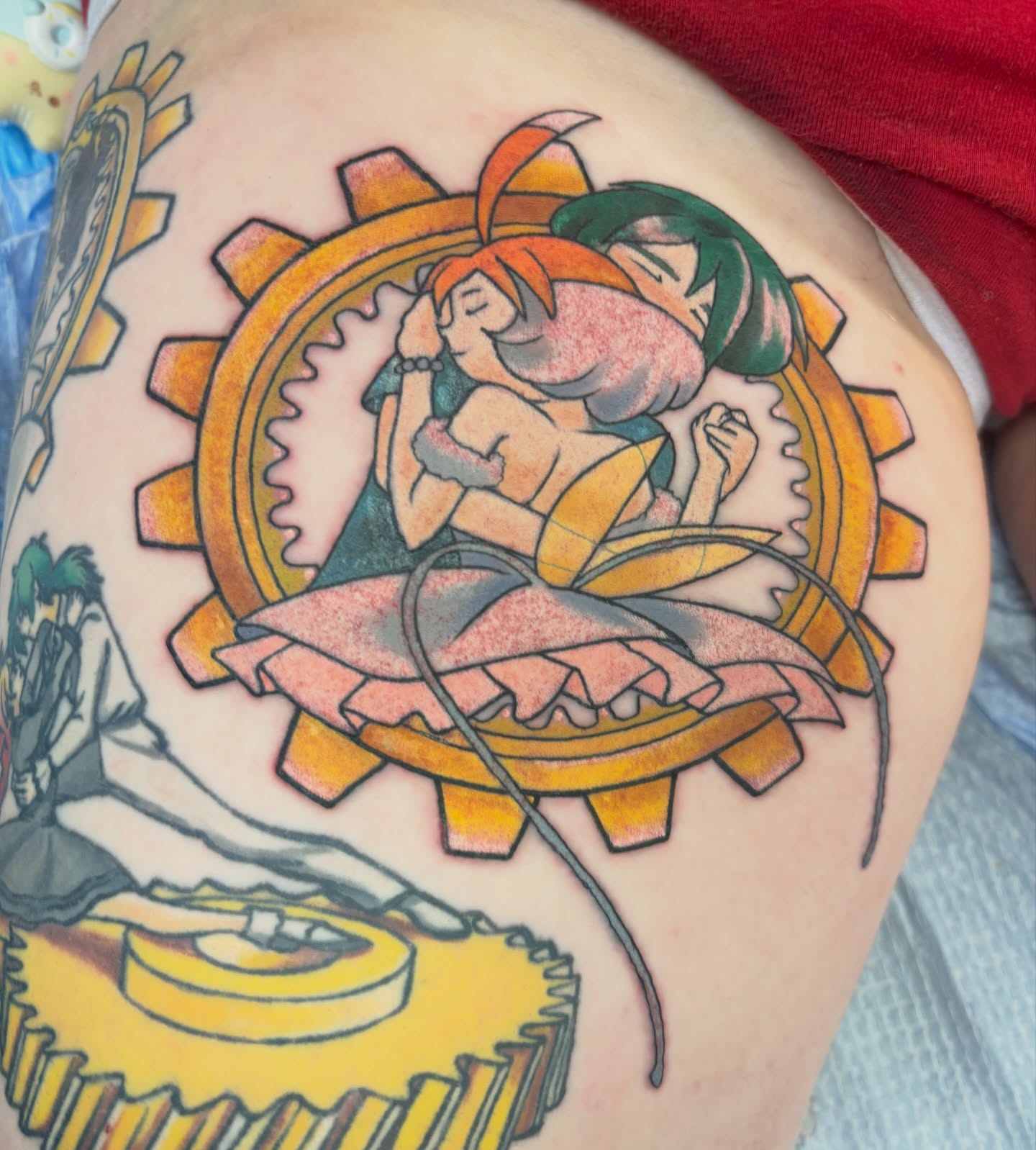 Tattoo by @chainsmokinmeg — geometric, anime