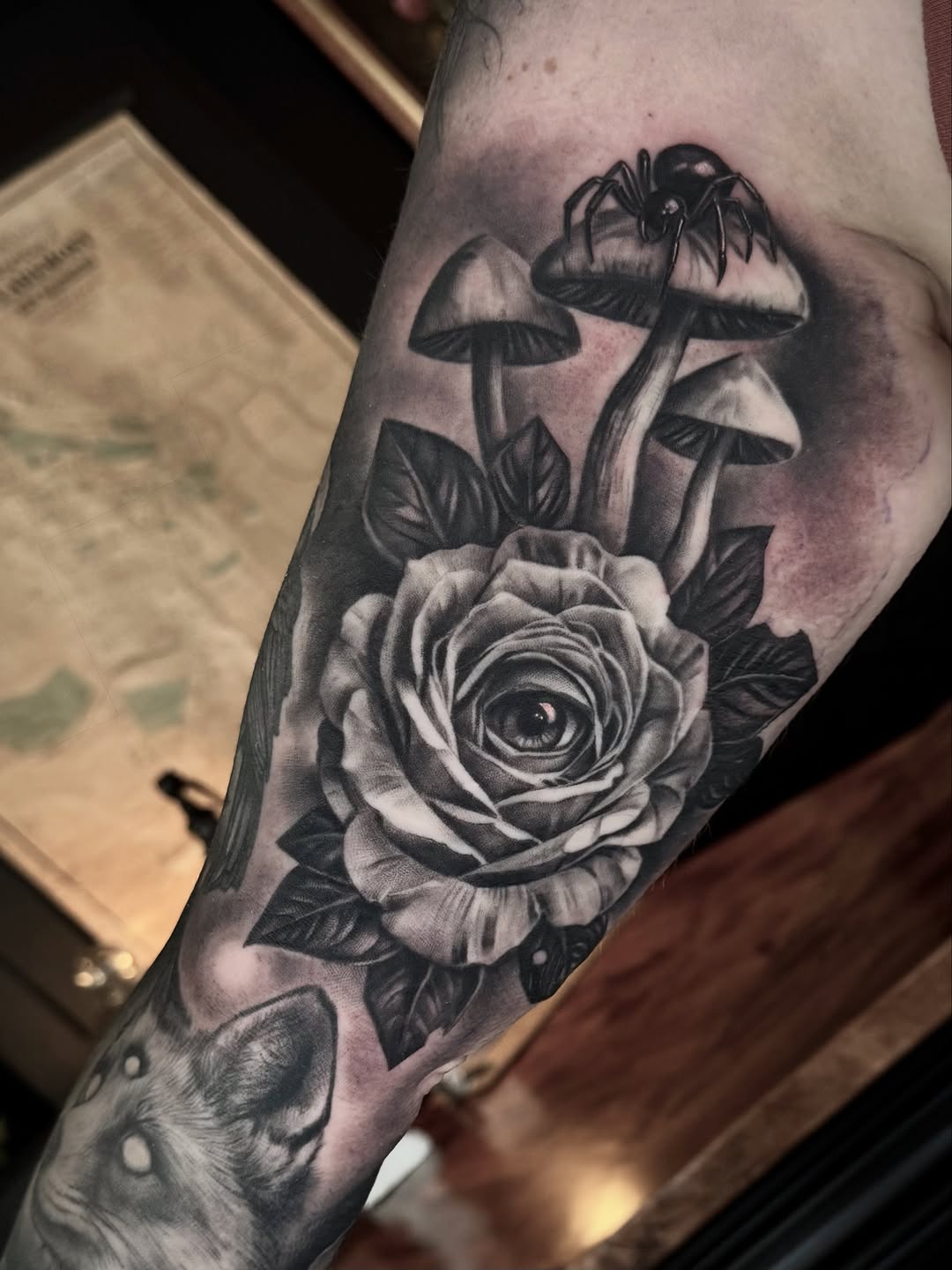 Tattoo by @caroline_yurek_tattoo — realism, black_and_grey