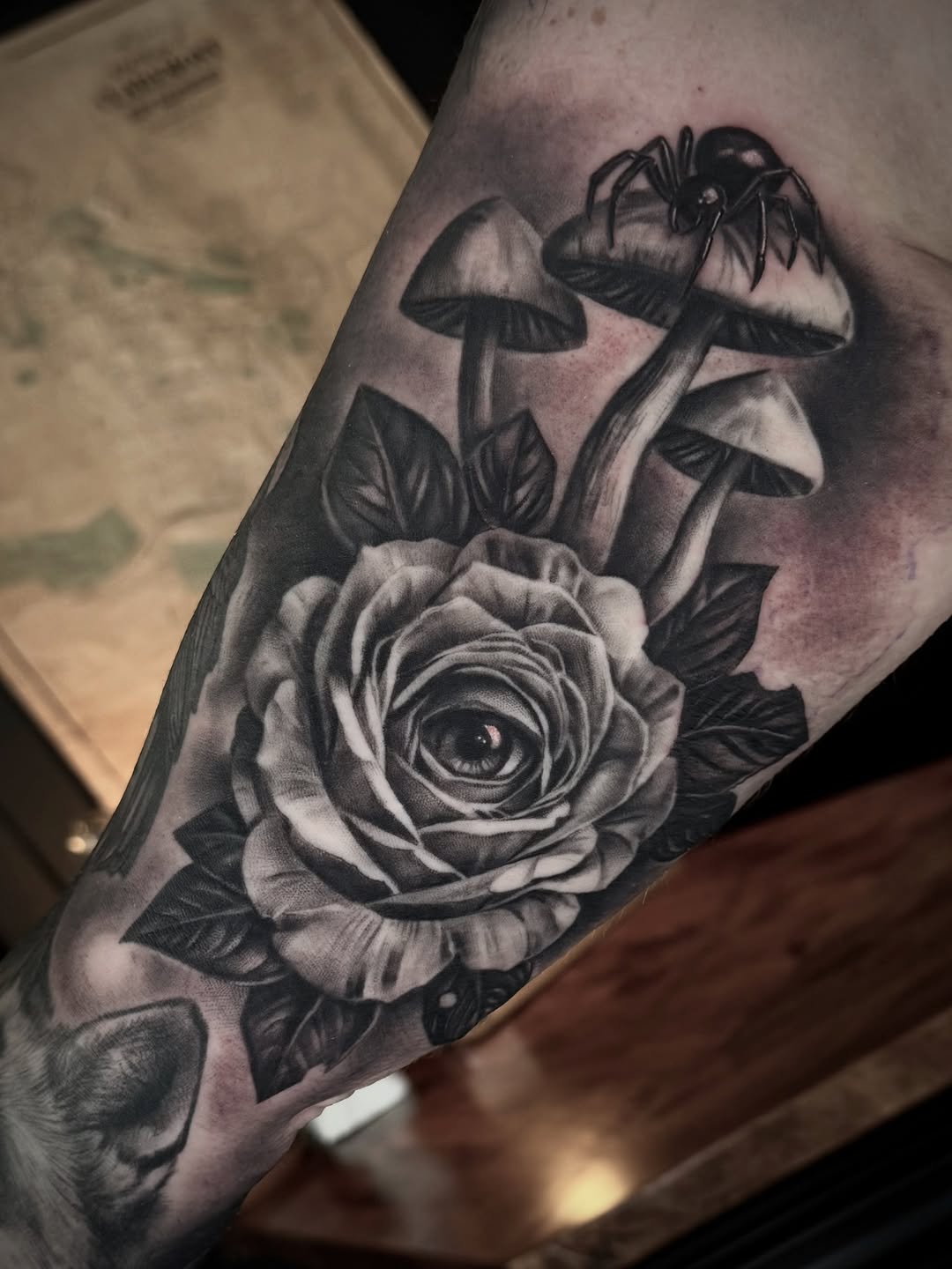 Tattoo by @caroline_yurek_tattoo — realism, black_and_grey