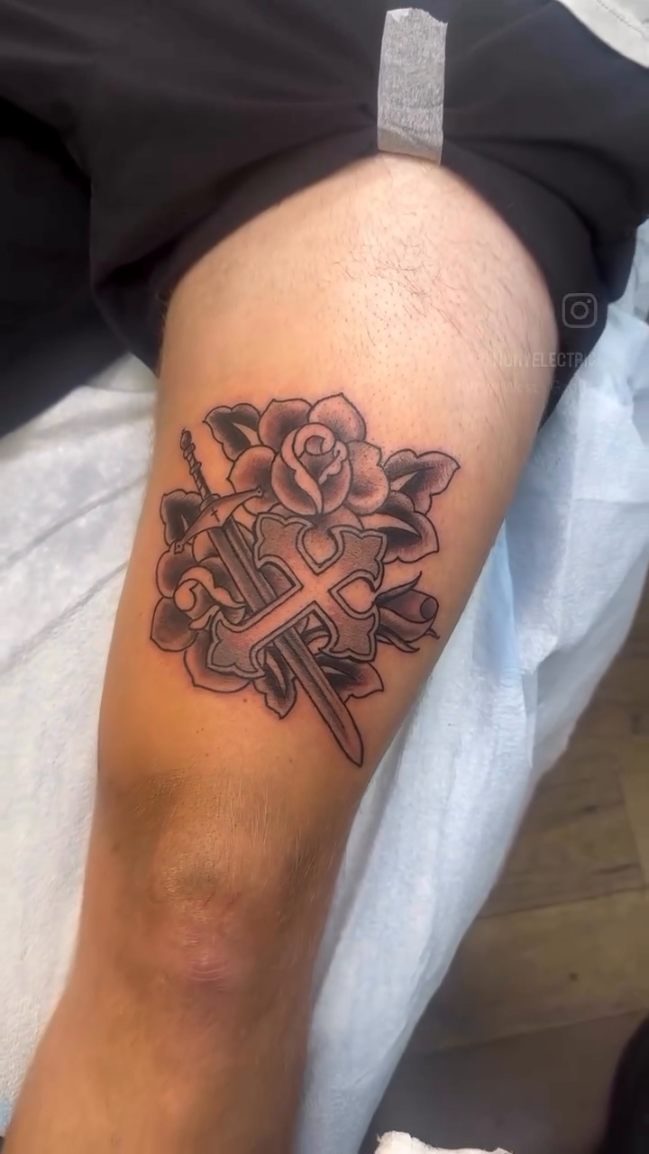 Tattoo by @kustomhustletattoo — black_and_grey, realism