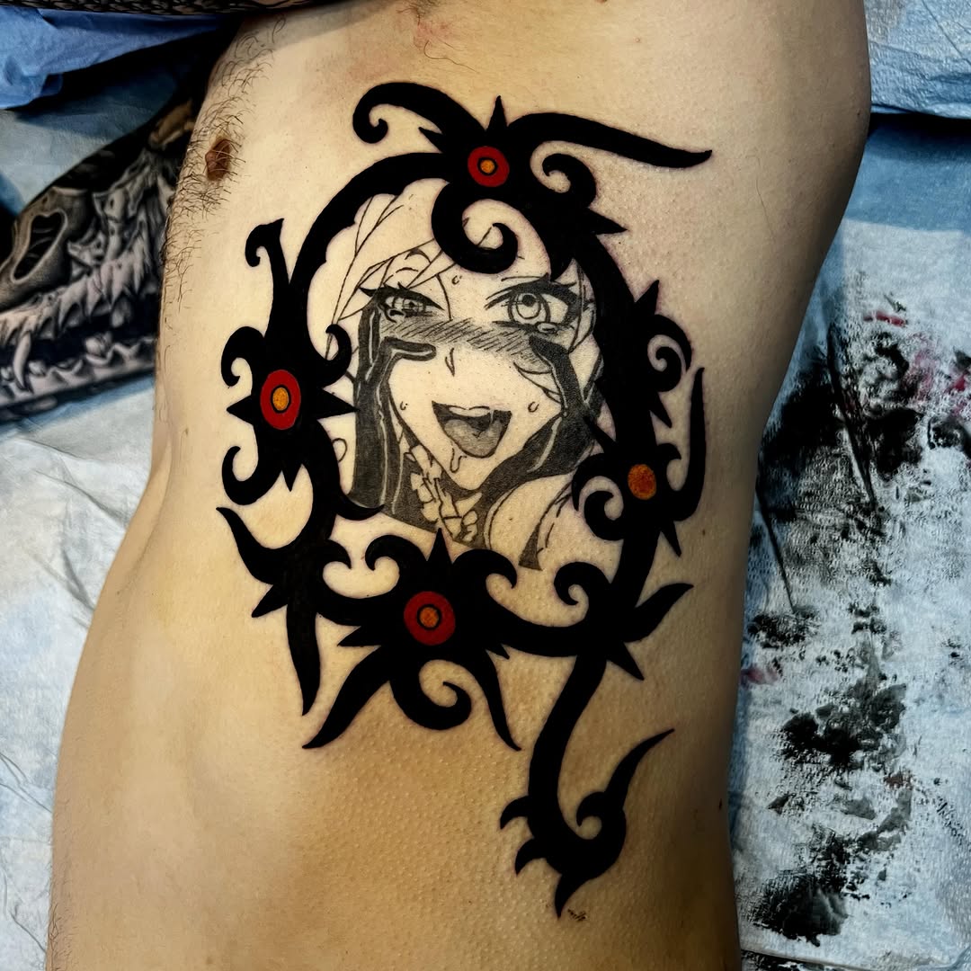 Tattoo by @joncrooktattoo — anime, blackwork