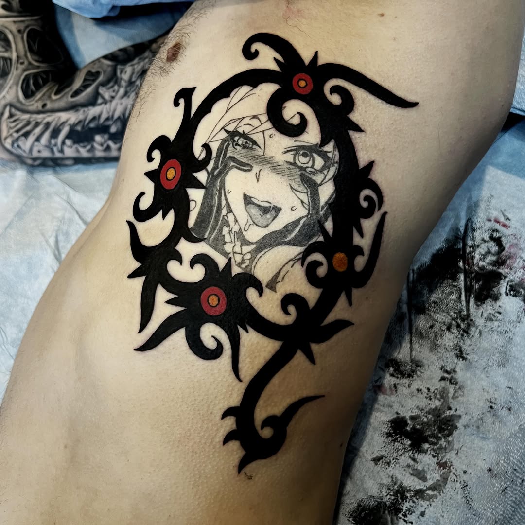 Tattoo by @joncrooktattoo — anime, blackwork
