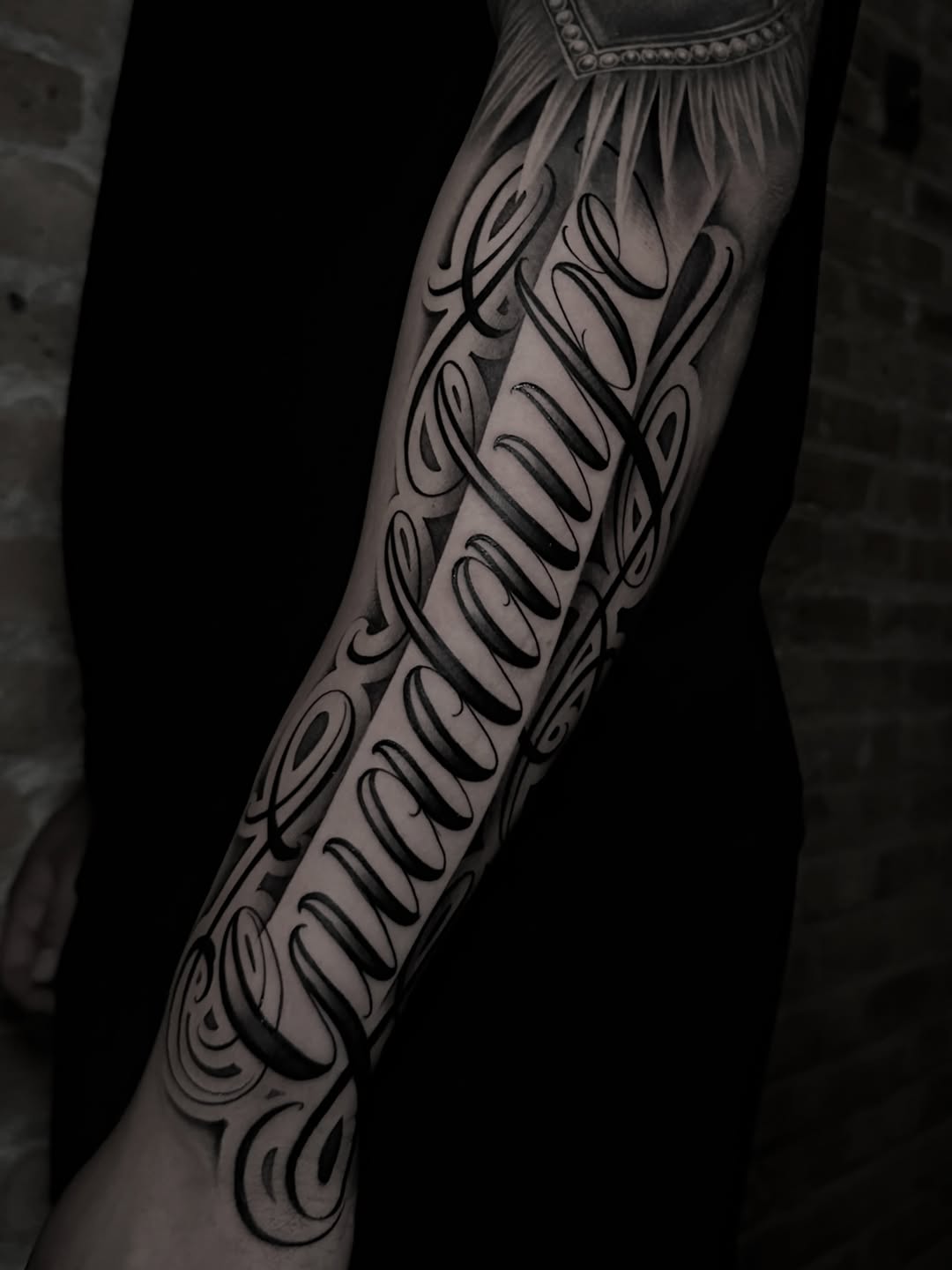 Tattoo by @tattoosbymiguel — lettering_script, chicano