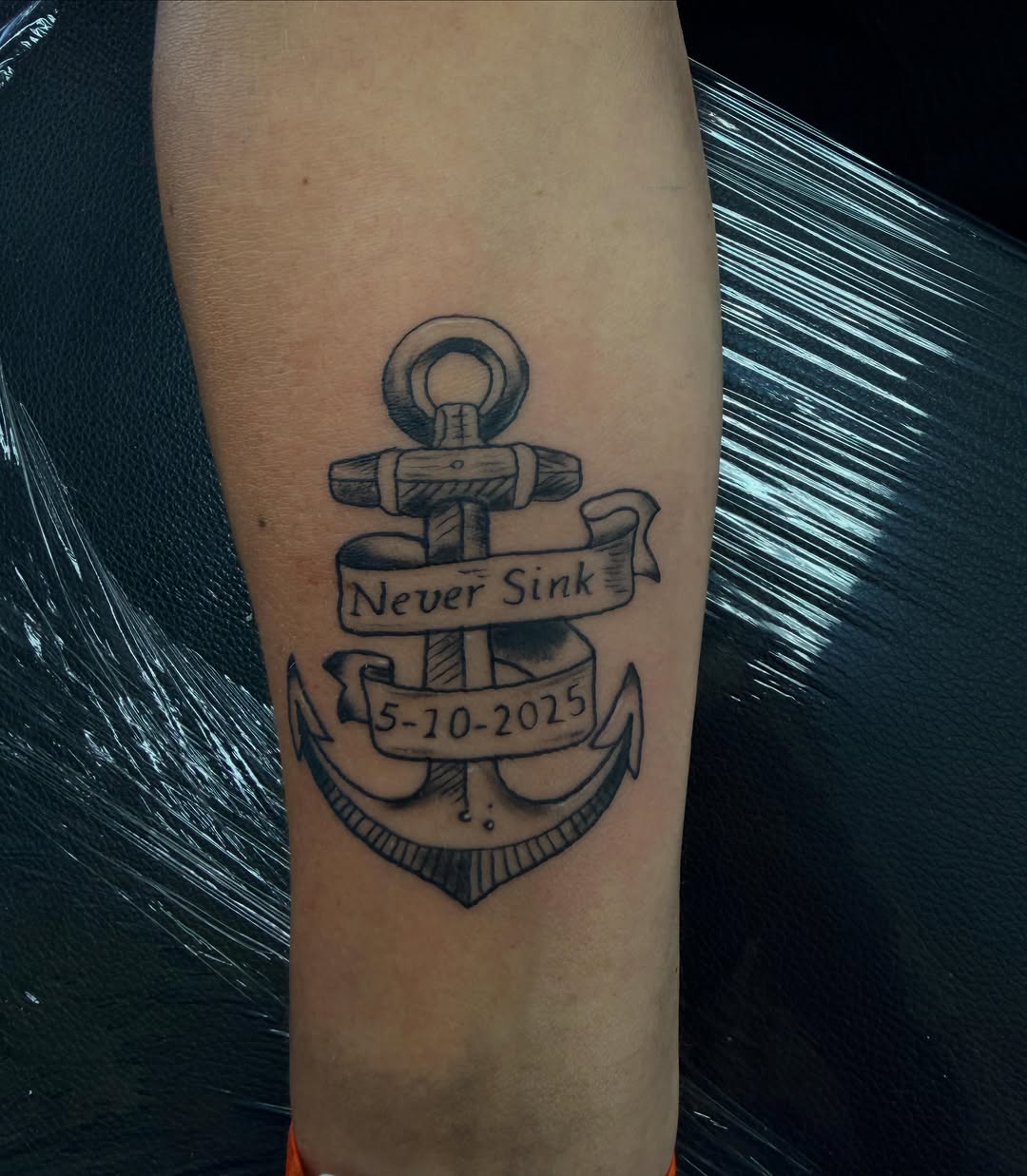 Anchor with banner tattoo on the forearm by Rylan Thorndyke - Tattoo Artist, Las Vegas, Nevada