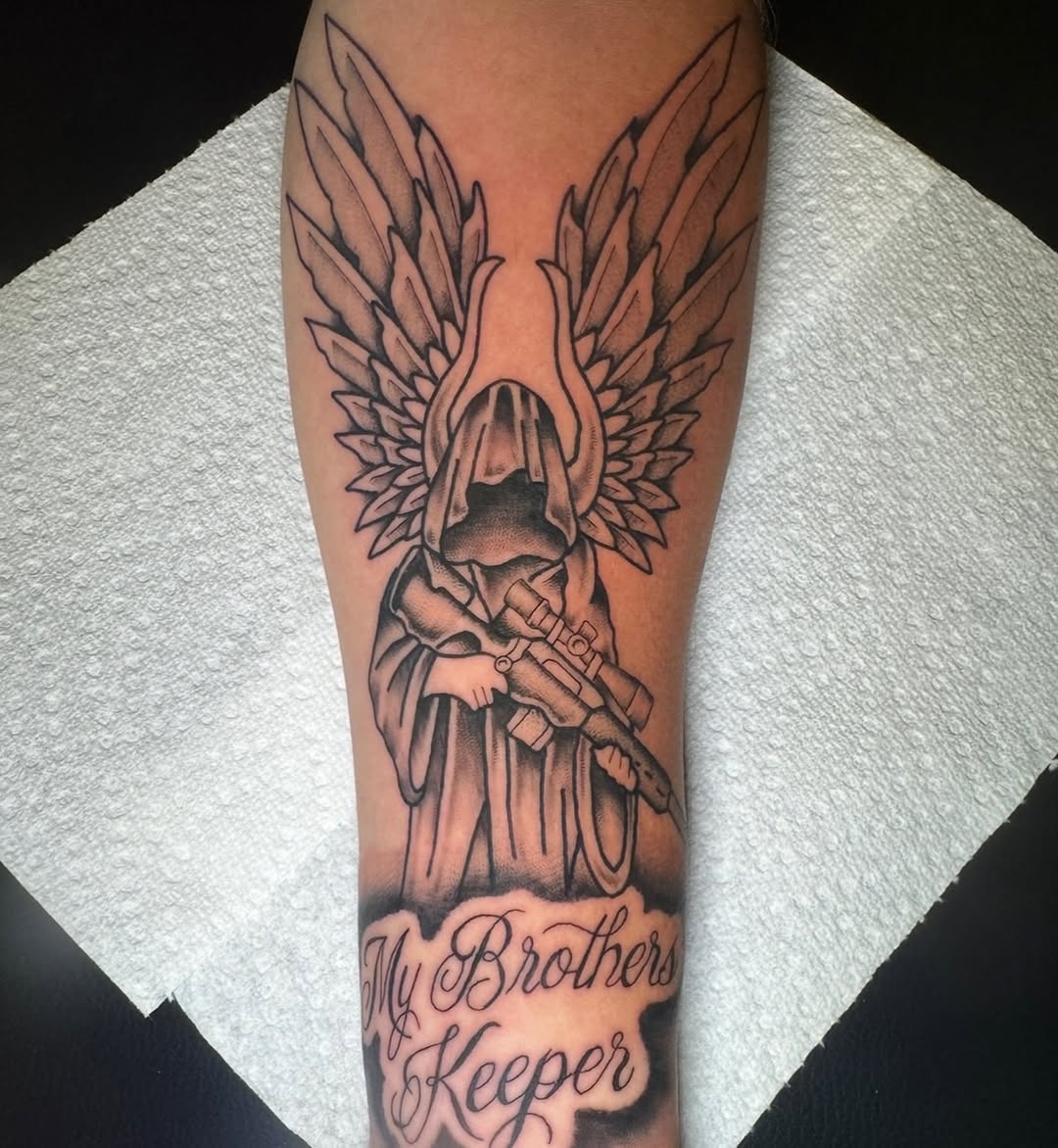 Tattoo by @loyaltytattookenny — black_and_grey, lettering_script