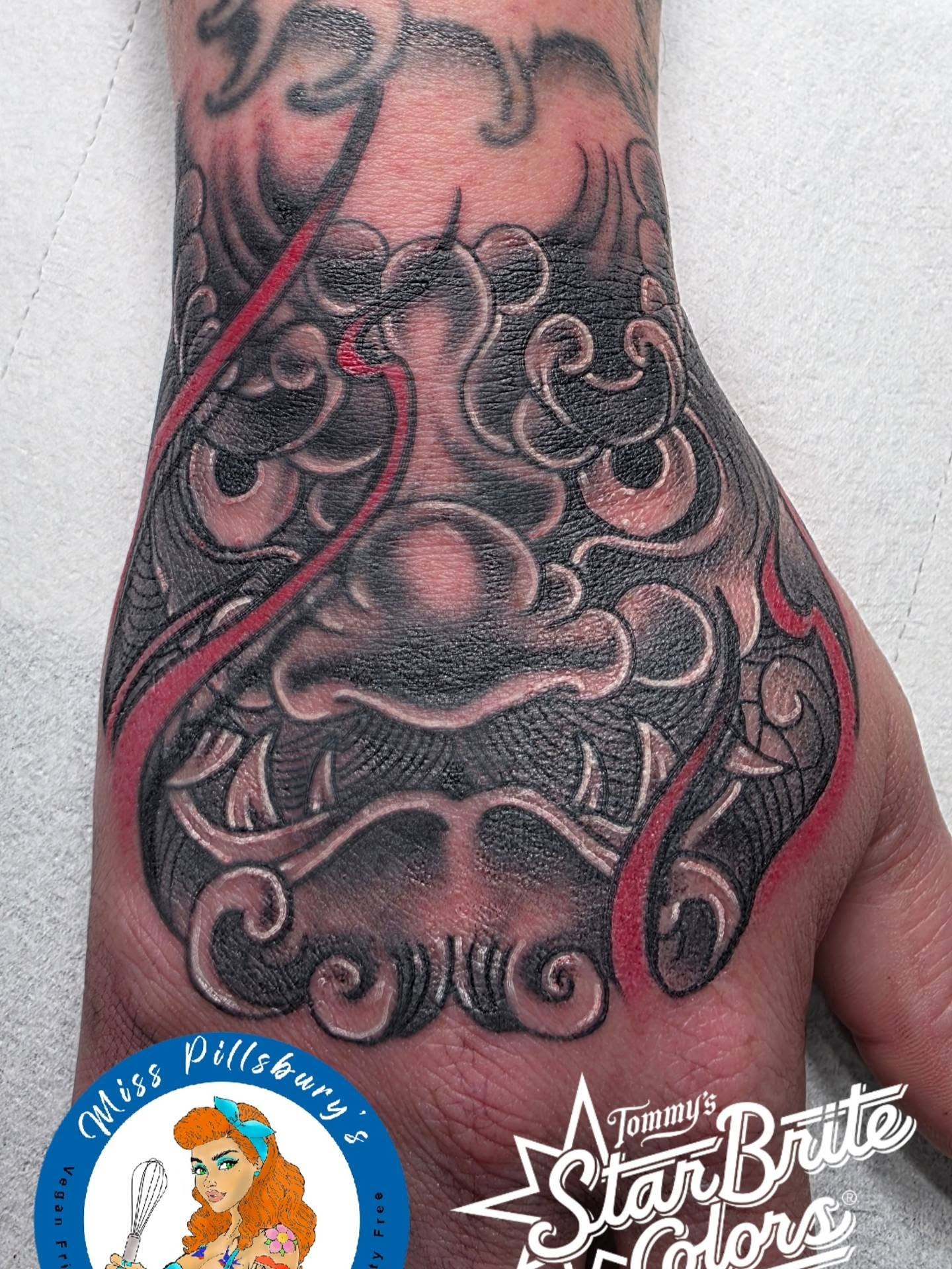 Lion mask japanese irezumi tattoo on the forearm by Black Lantern Tattoo Company, Niantic, Connecticut