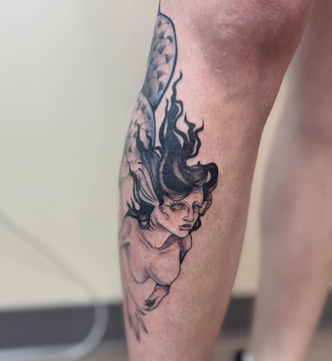 Tattoo by @rebecca.rose.tattoos — black_and_grey, neo_traditional
