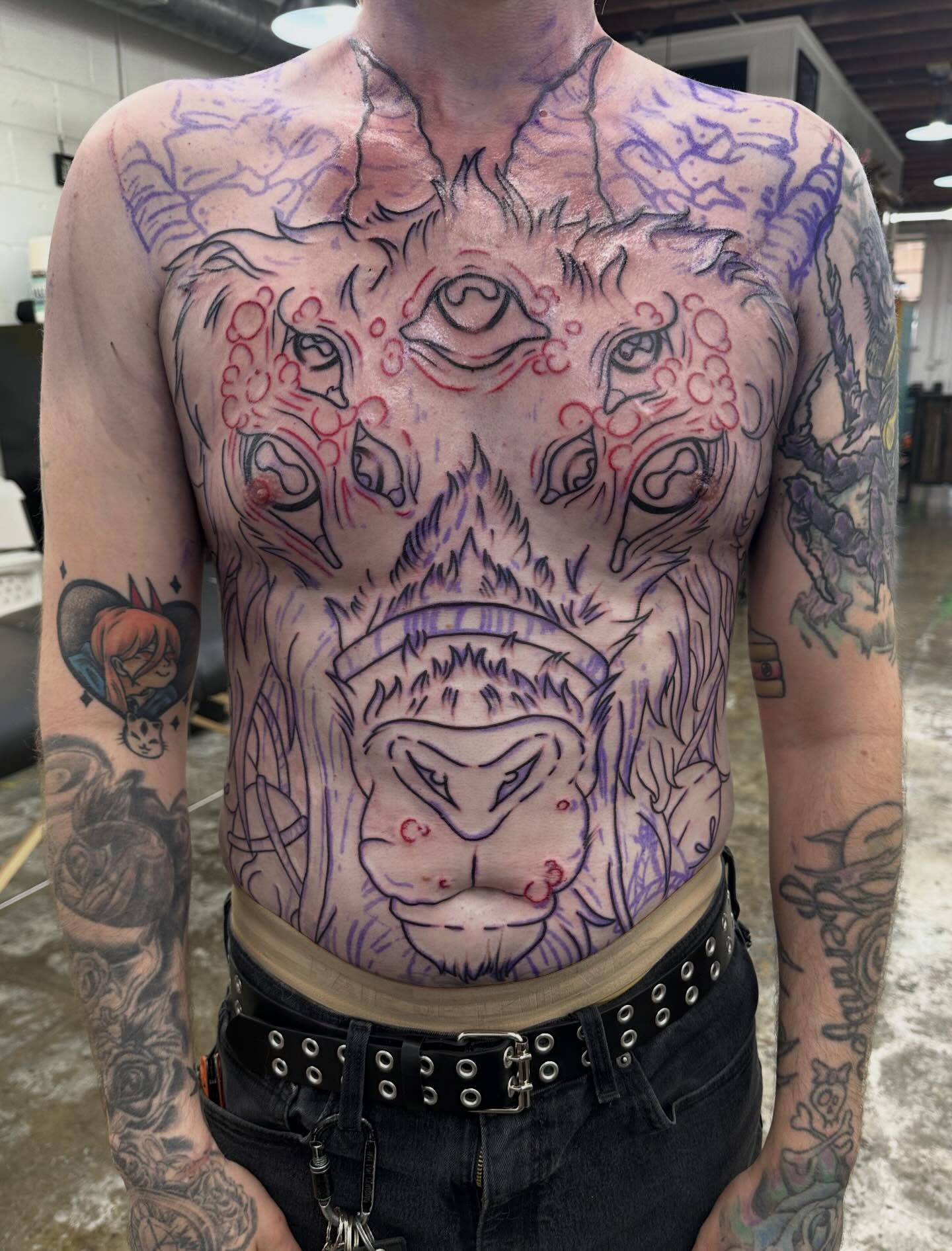 Lion neo-traditional tattoo on the chest by mychaela ๐ฑ