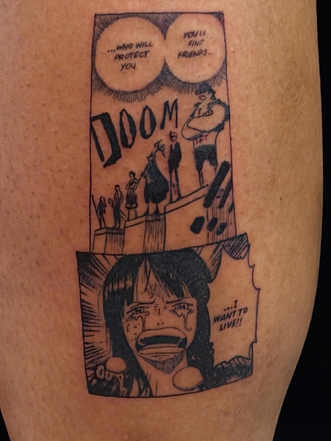 Tattoo by @tofuskintattoo — anime, black_and_grey