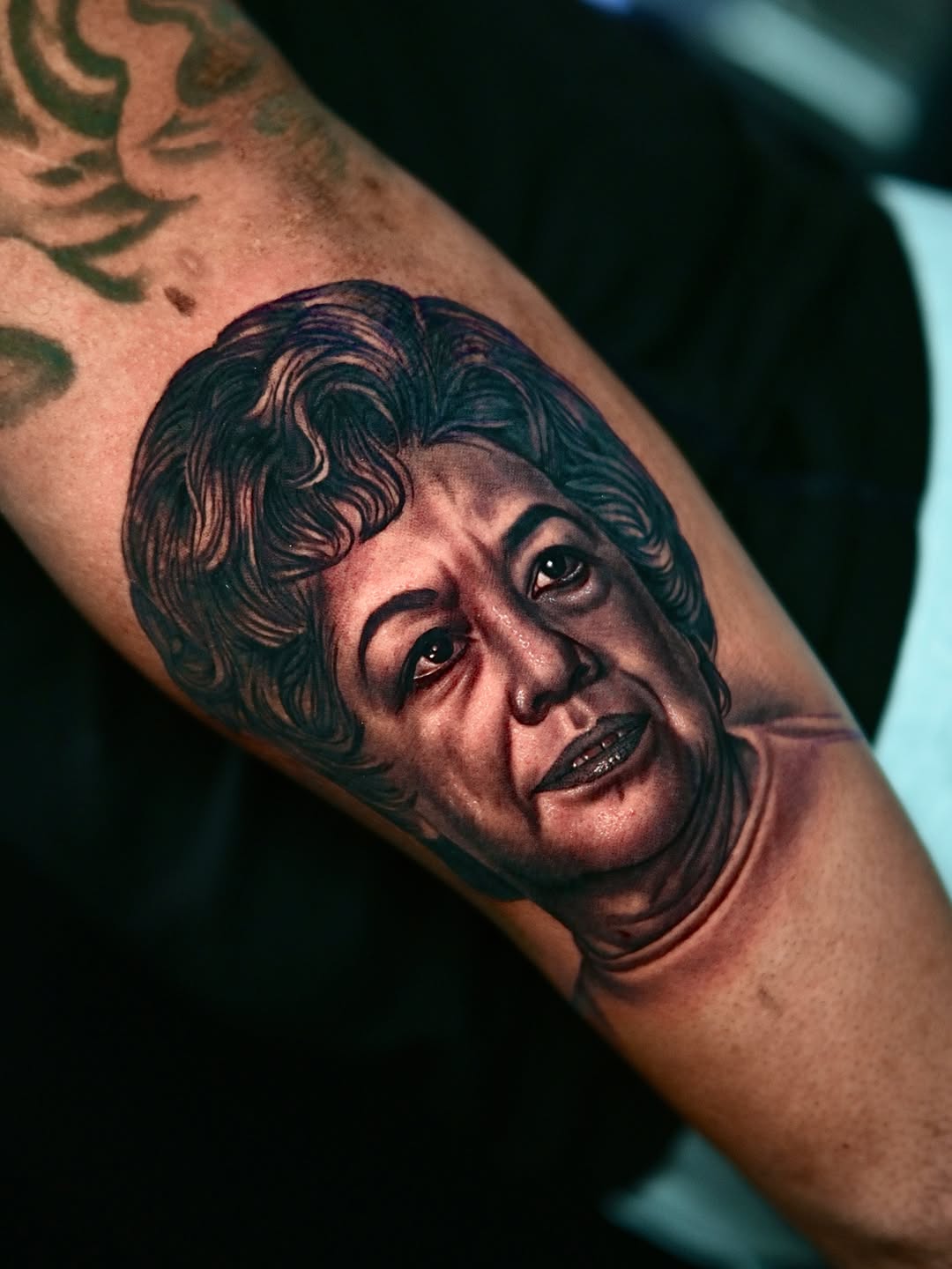 Portrait of a woman realism tattoo on the forearm by Dallas tattoo artist