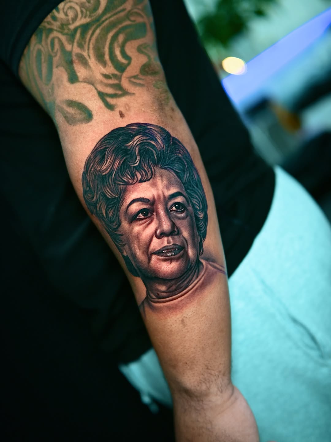 Portrait of a woman realism tattoo on the forearm by Dallas tattoo artist
