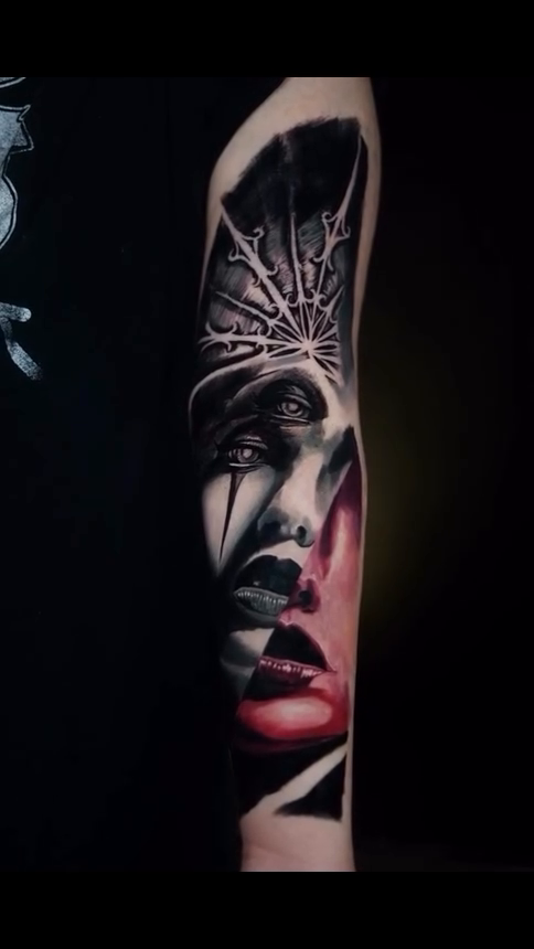 Surreal portrait of a woman realism tattoo on the forearm by @inkedbystabby, Manchester, New Hampshire