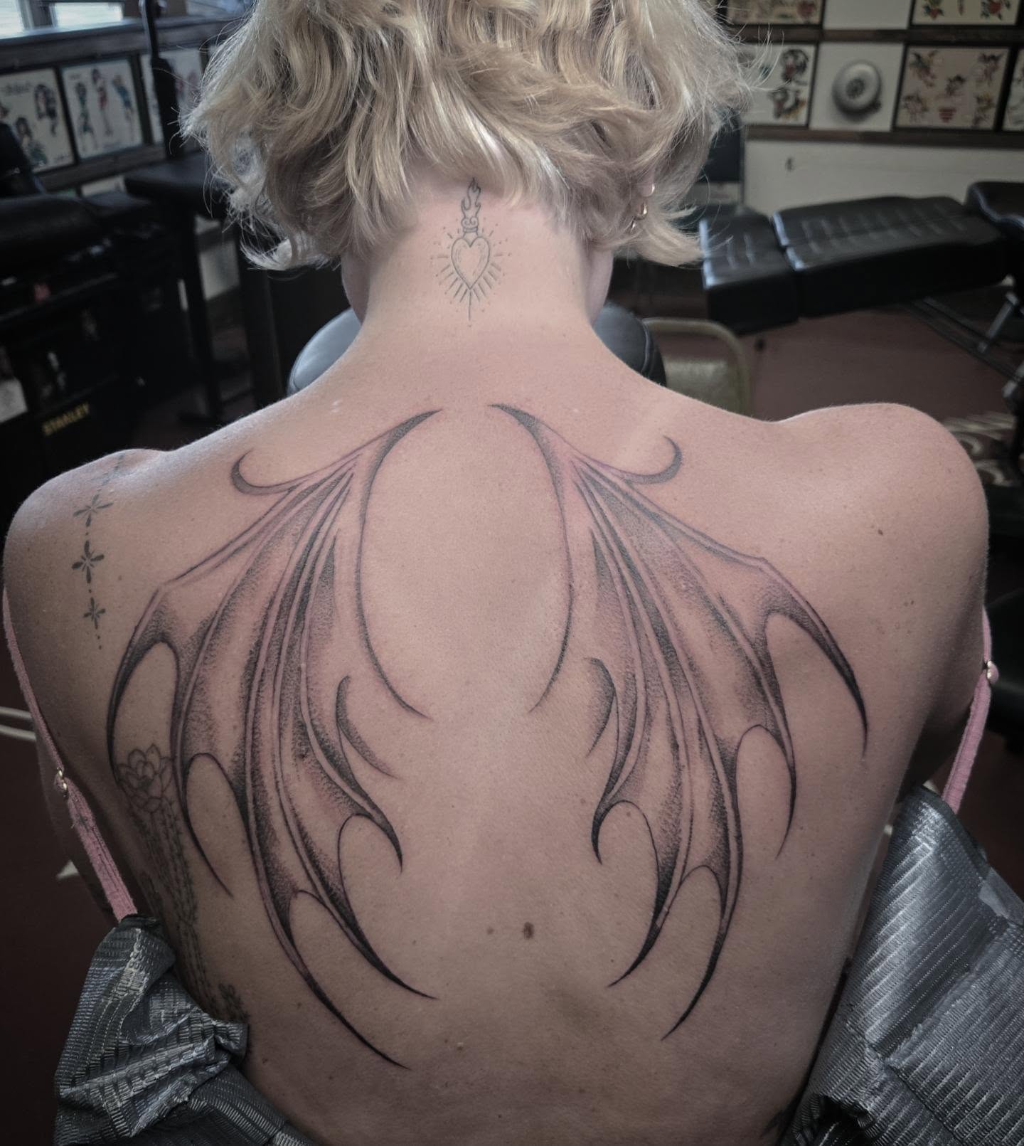 Wings dotwork tattoo on the back by Irma π€β¨, Las Vegas, Nevada