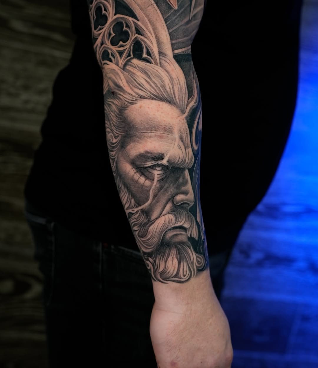 Man's face realism tattoo on the forearm by Ink Warden  Tattoo