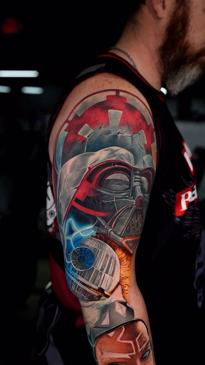 Darth Vader and Ahsoka Tano sleeve new school tattoo on the upper arm by Ink Warden  Tattoo