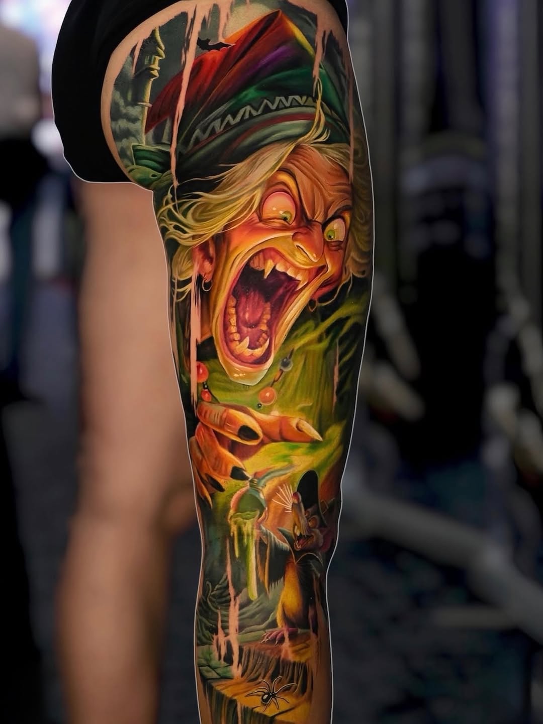 Screaming witch with spider neo-traditional tattoo on the forearm by Hiroto Nguyen, Perth, Western Australia