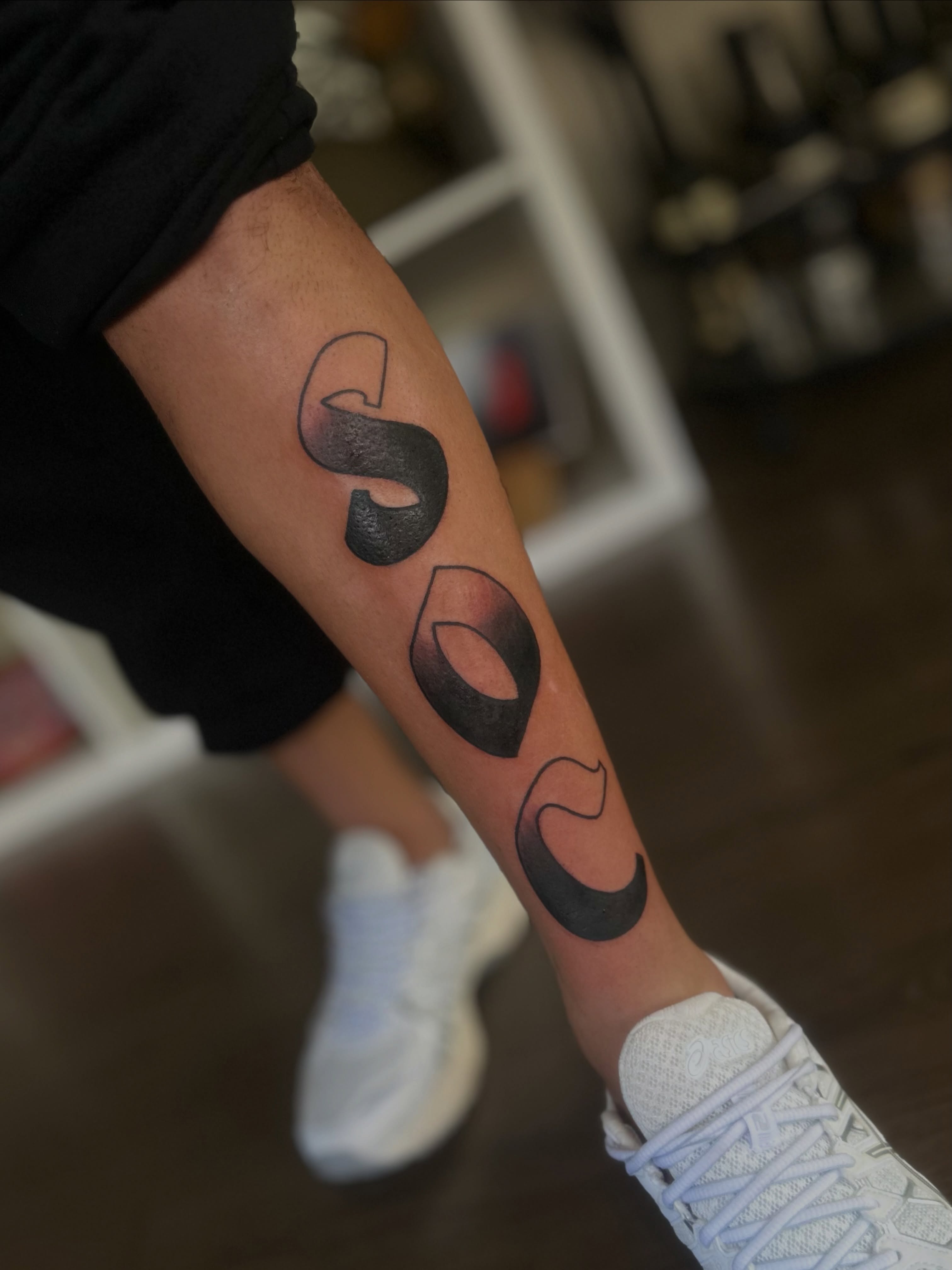 Abstract shapes geometric tattoo on the forearm by @tatt2st