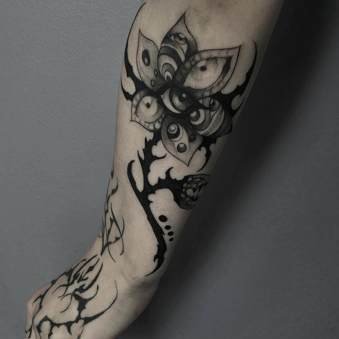 Tattoo by @swampfairie.tattoos — black_and_grey, dark_realism