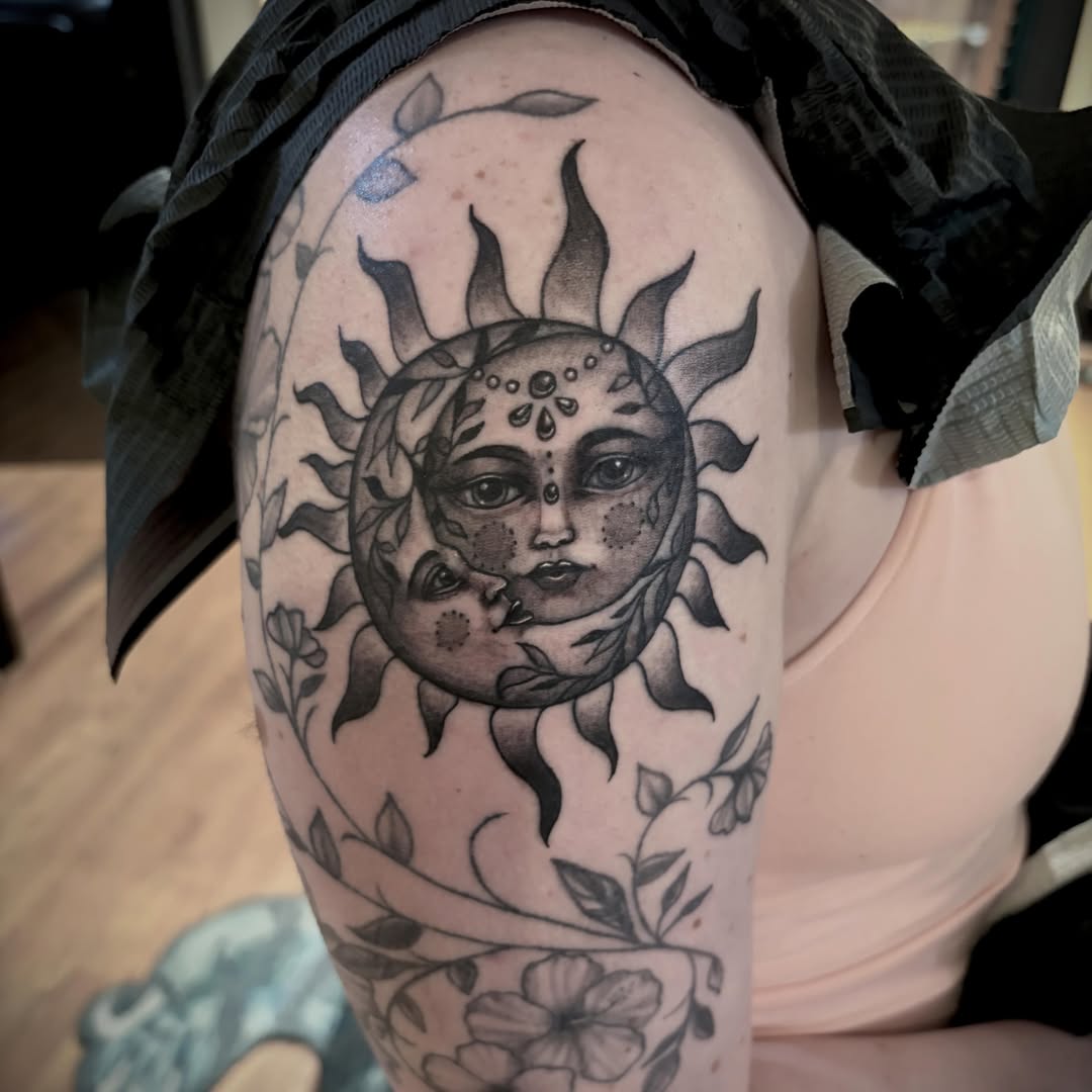Ornamental tattoo on the shoulder by Ashly Hutchens, Richmond, Virginia