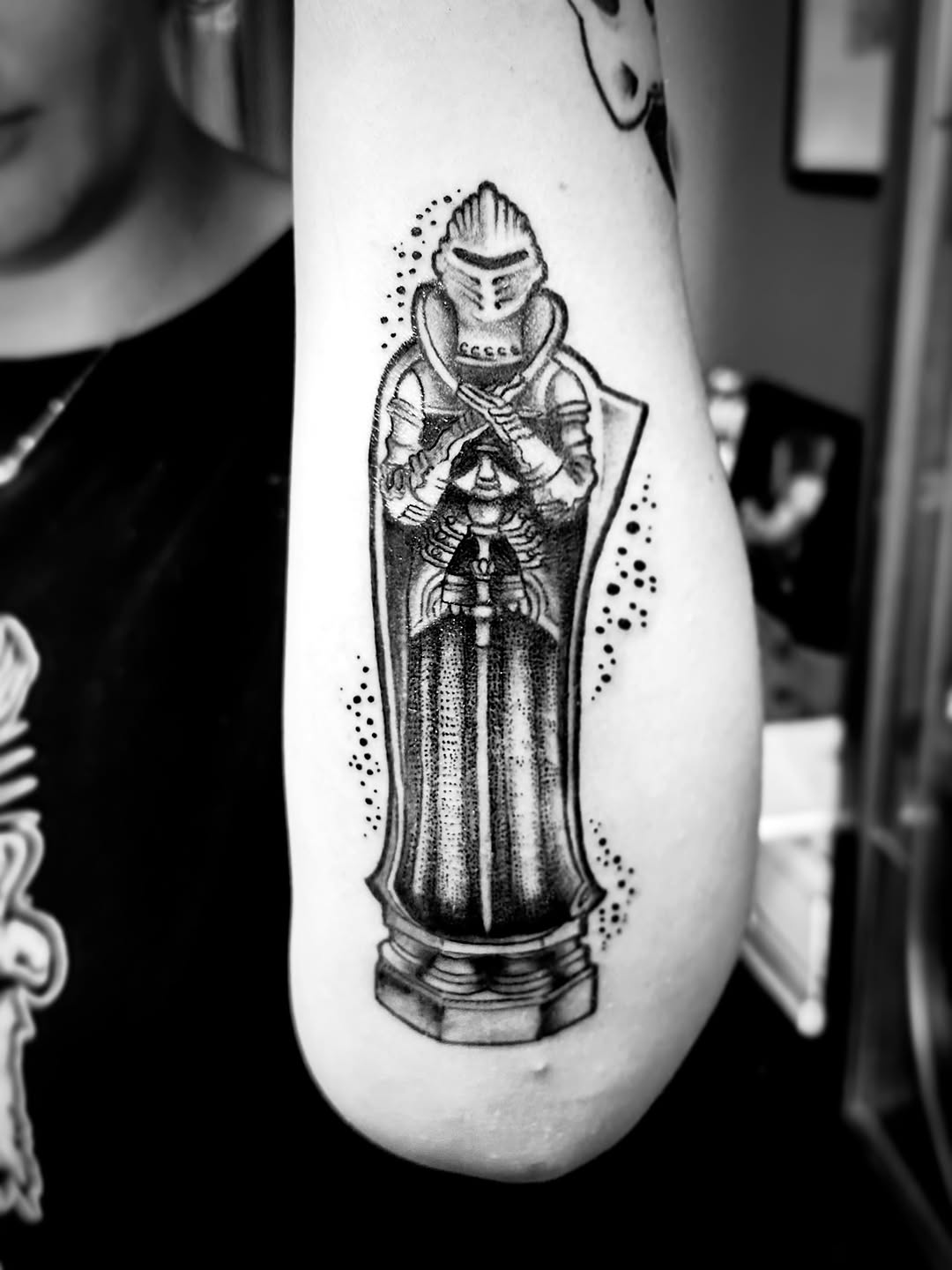 Knight chess piece realism tattoo on the forearm by Ink of Winchester