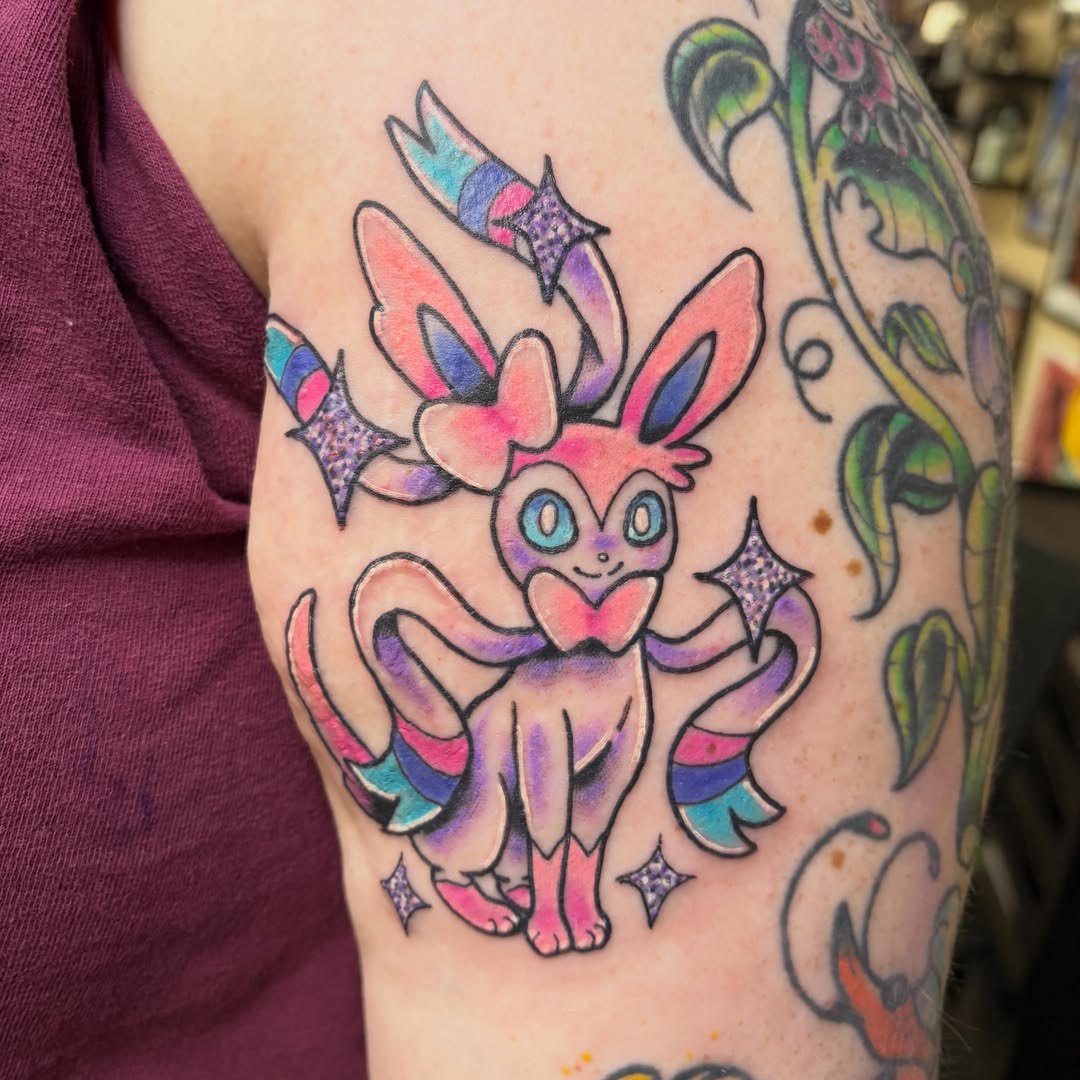 Jigglypuff new school tattoo on the forearm by Hailey Hermosillo