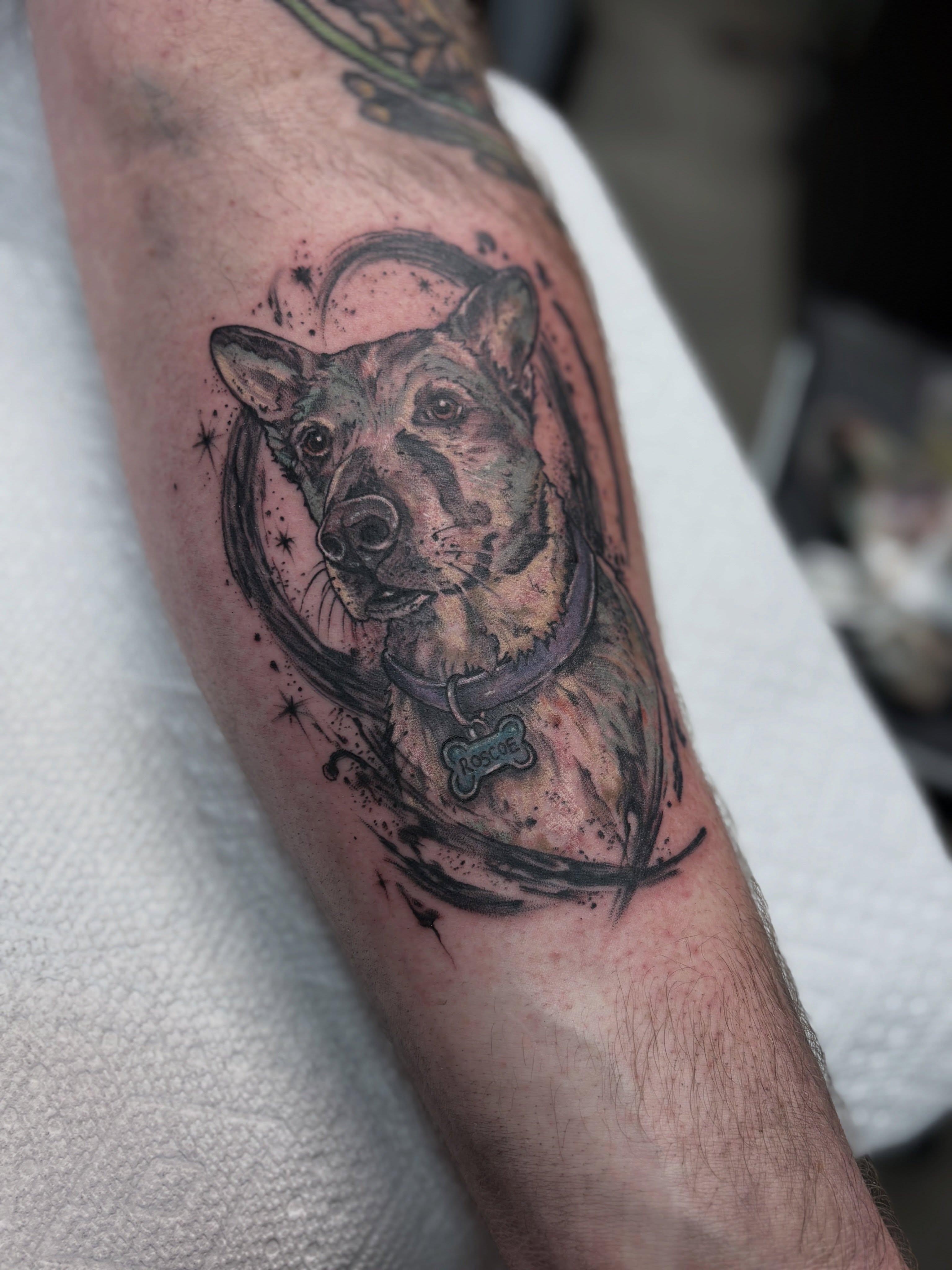 Tattoo by @genevieveink — realism, dotwork