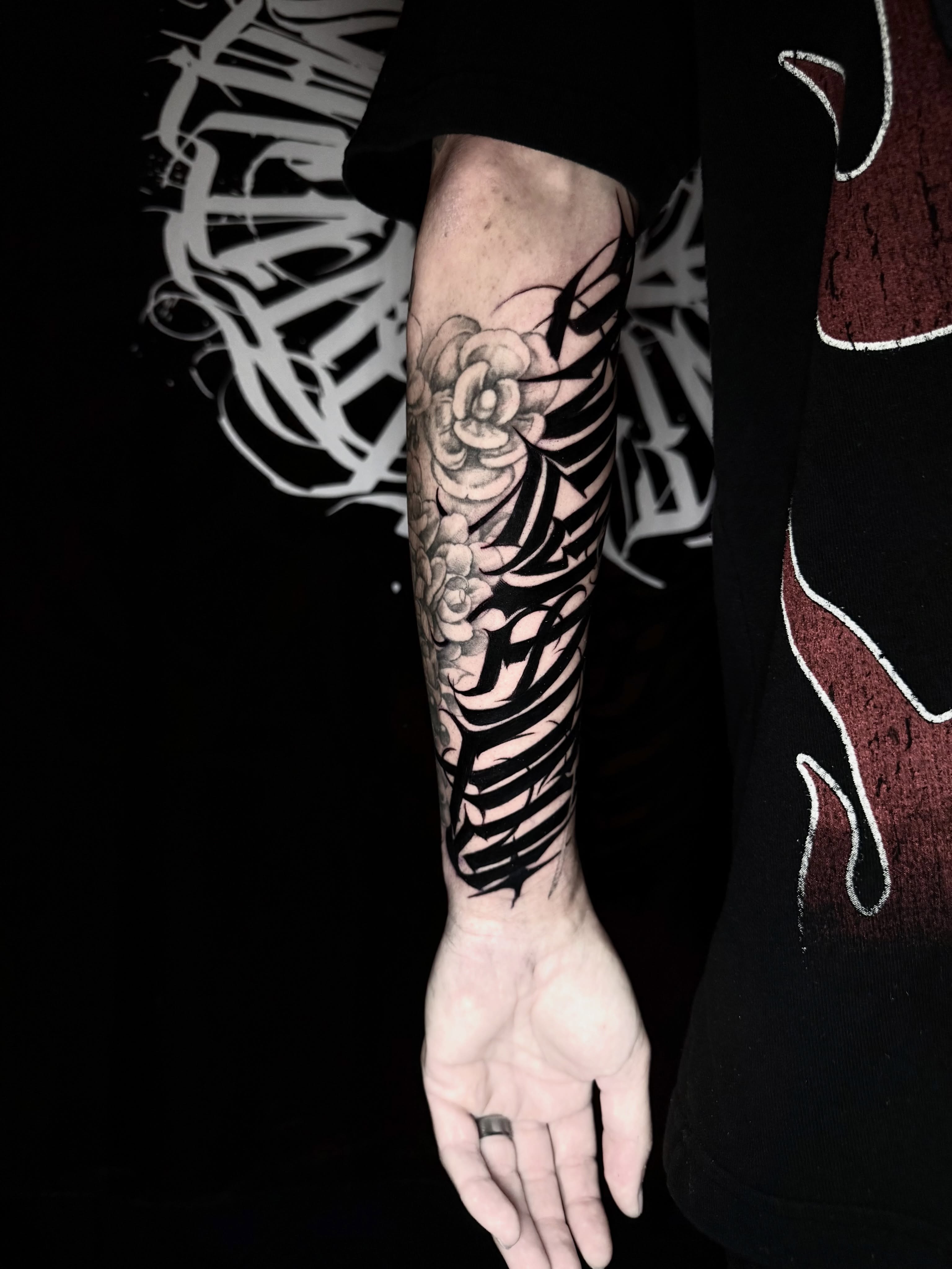 Tattoo by @wiseroner — lettering_script, black_and_grey