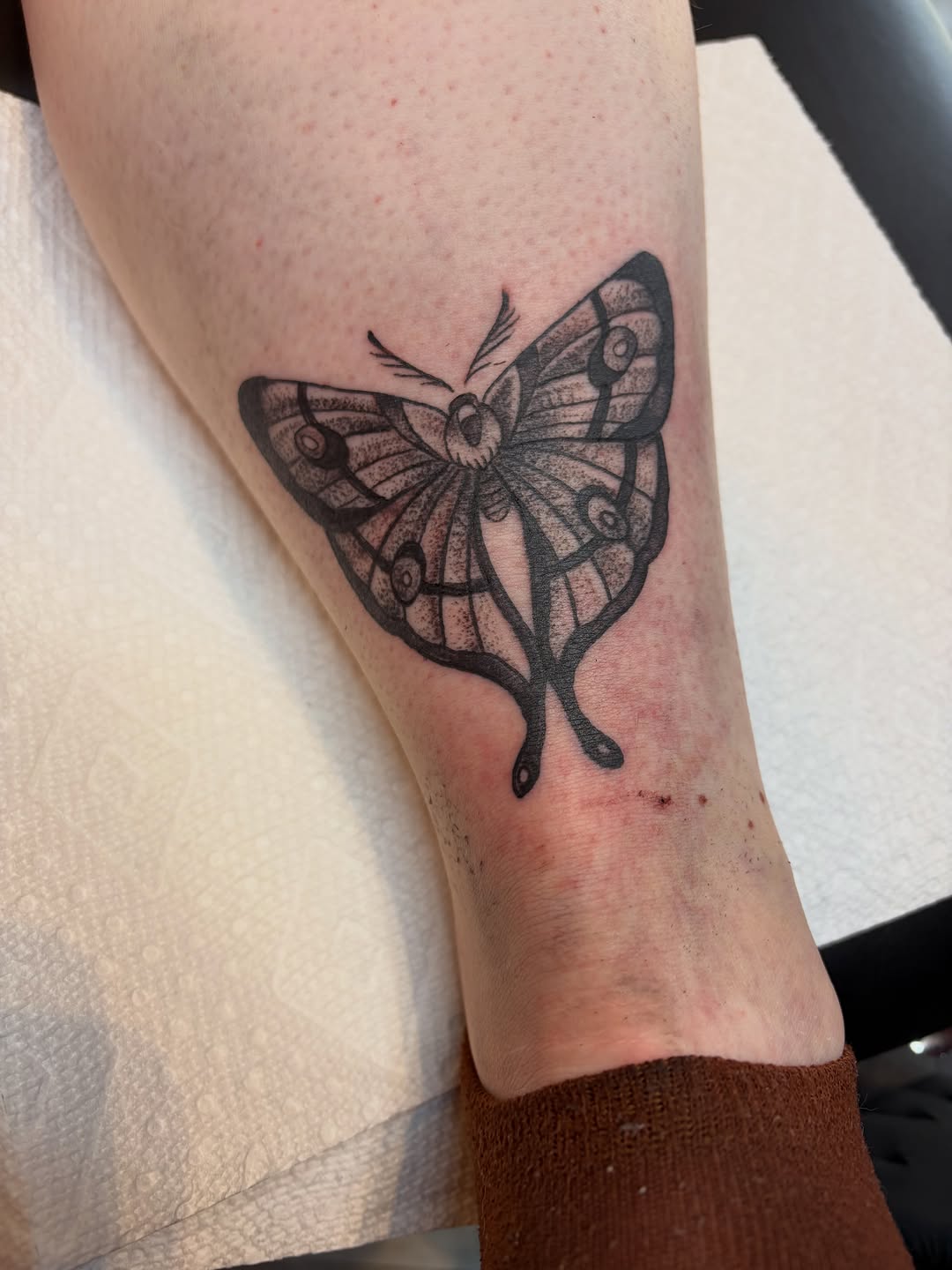 Tattoo by @calencopelandtattoo — black_and_grey, dotwork