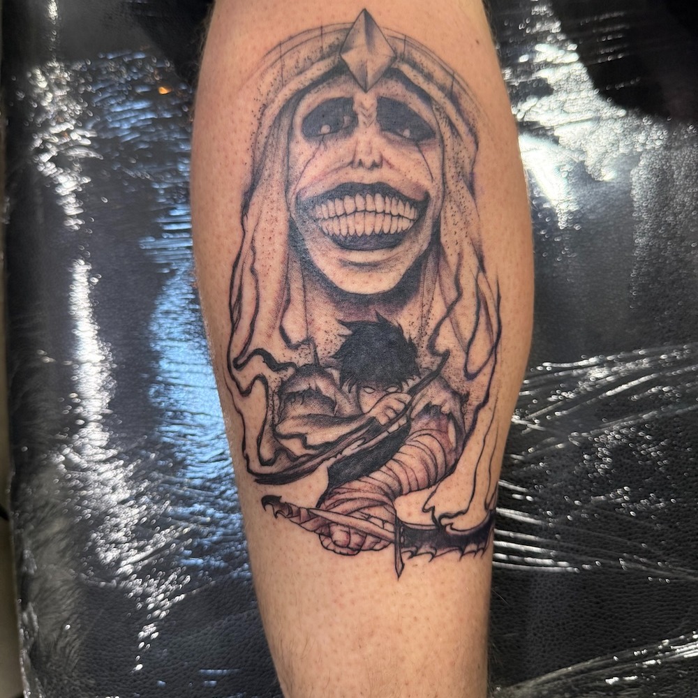 Tattoo by @torres_tattoos — anime, black_and_grey