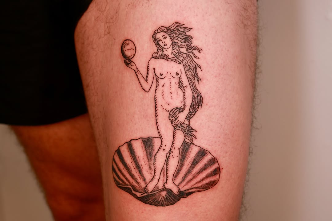Tattoo by @chickpeatattoos — fine_line, black_and_grey