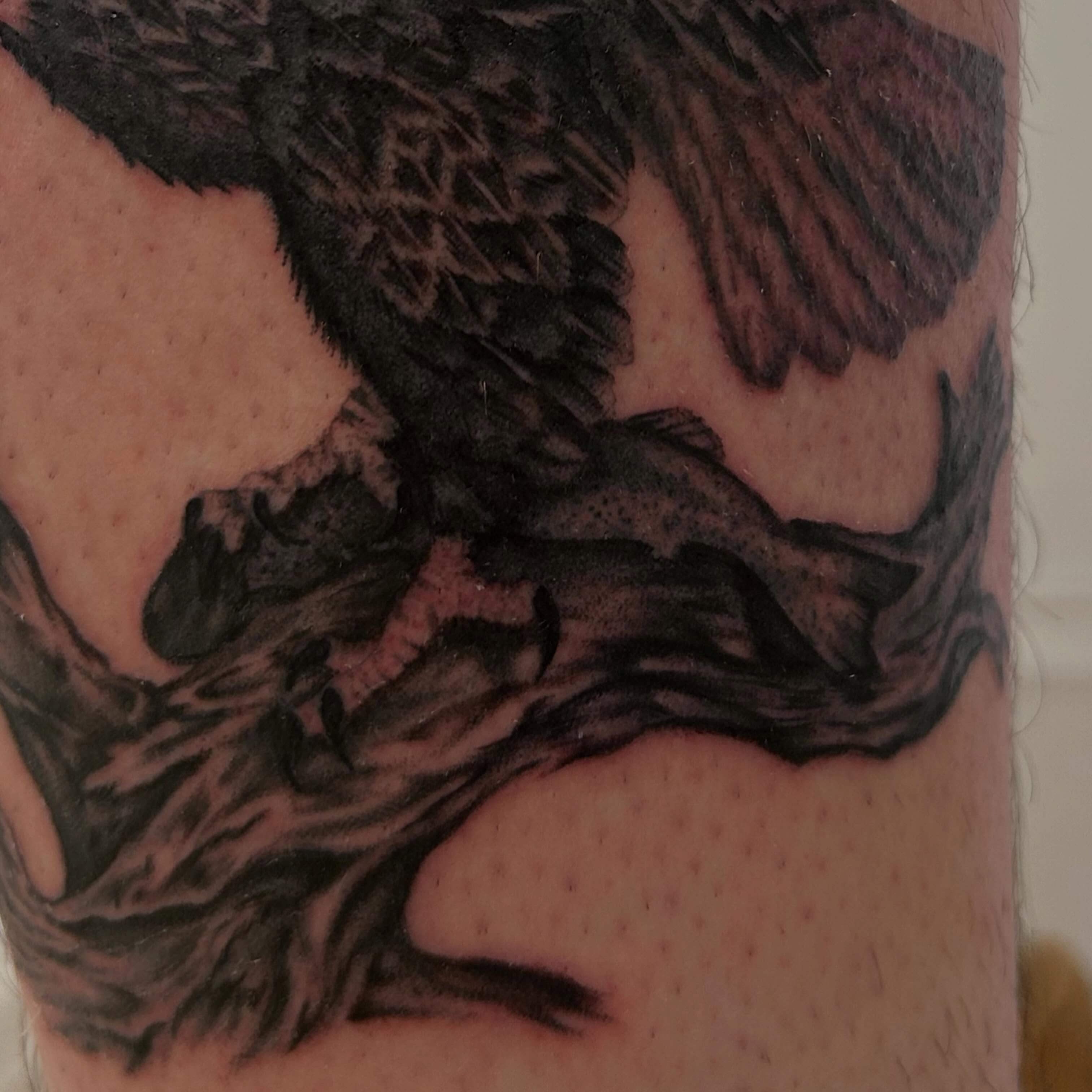 Tree black and grey tattoo on the forearm by Alex Lang
