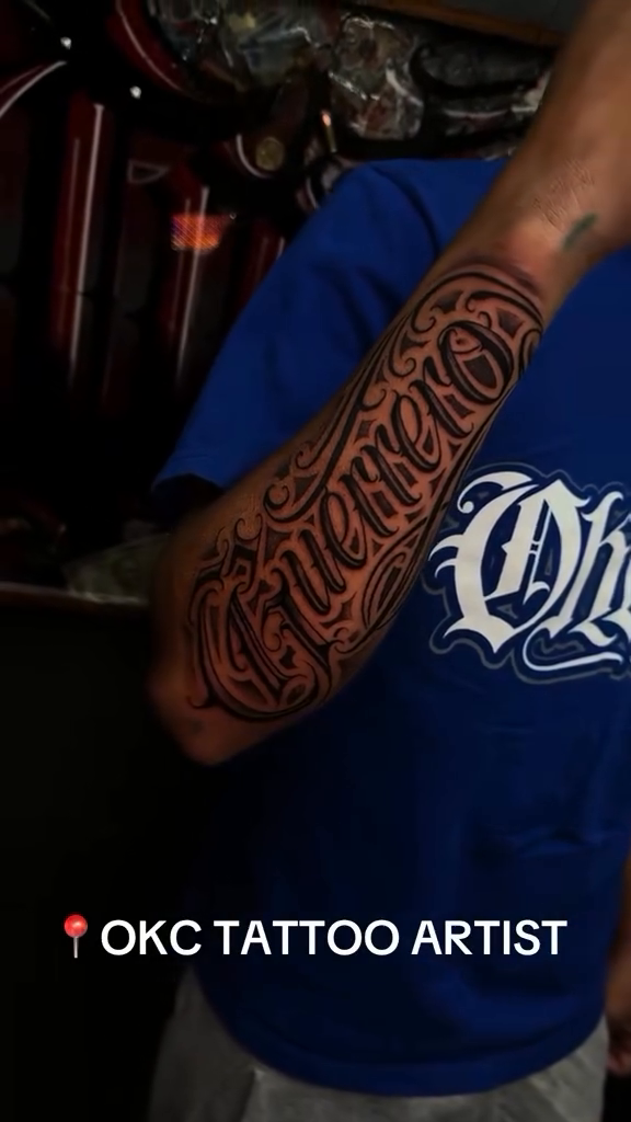 Tattoo by @smukonetattoos — chicano, lettering_script