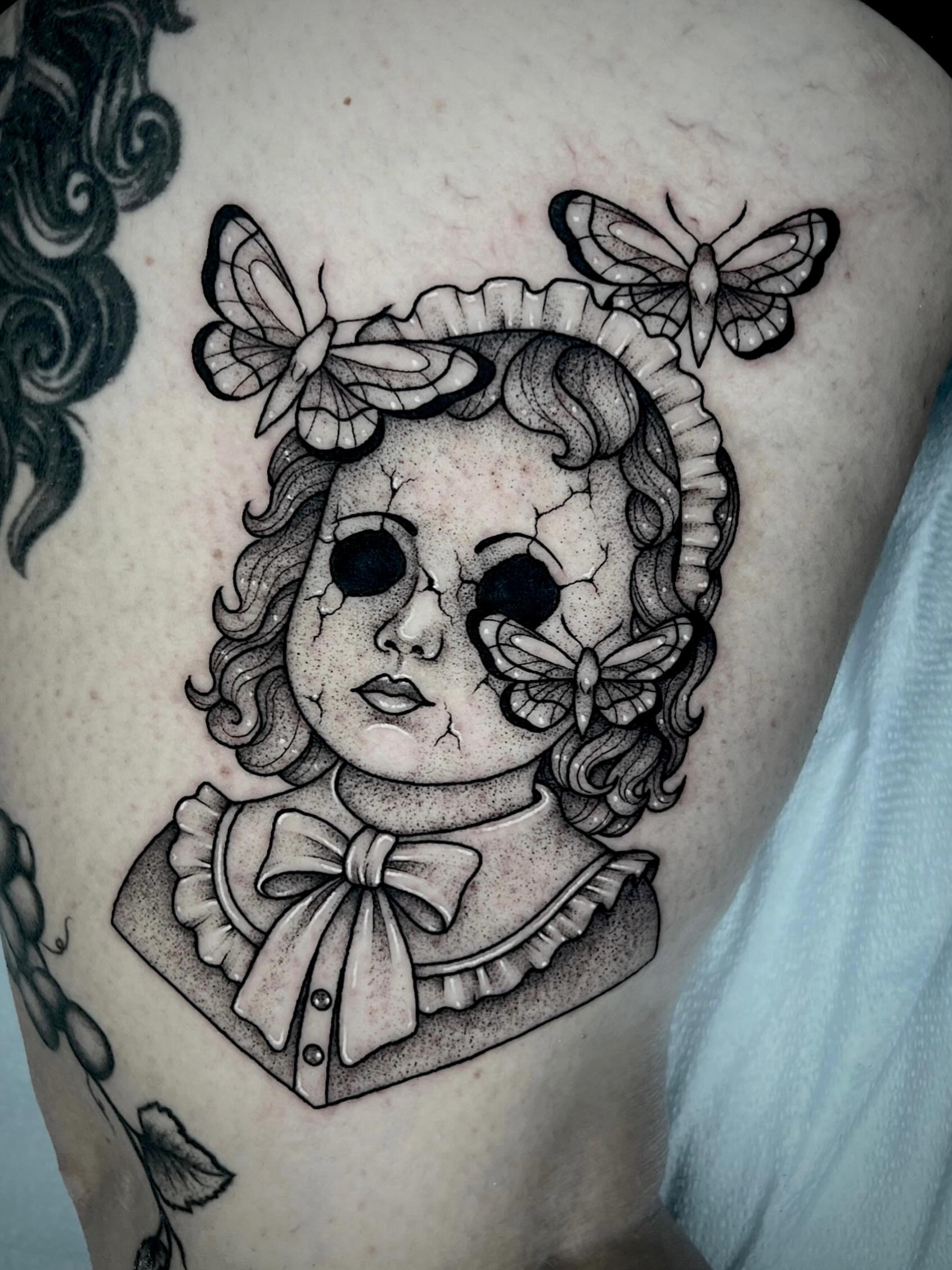 Tattoo by @brii.fletchtattoos β dotwork, black_and_grey