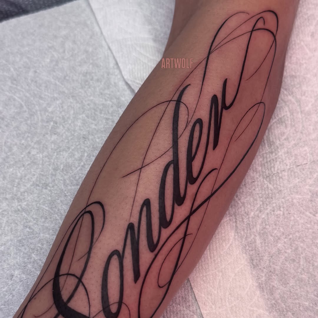 Tattoo by @artwolf β lettering_script, fine_line
