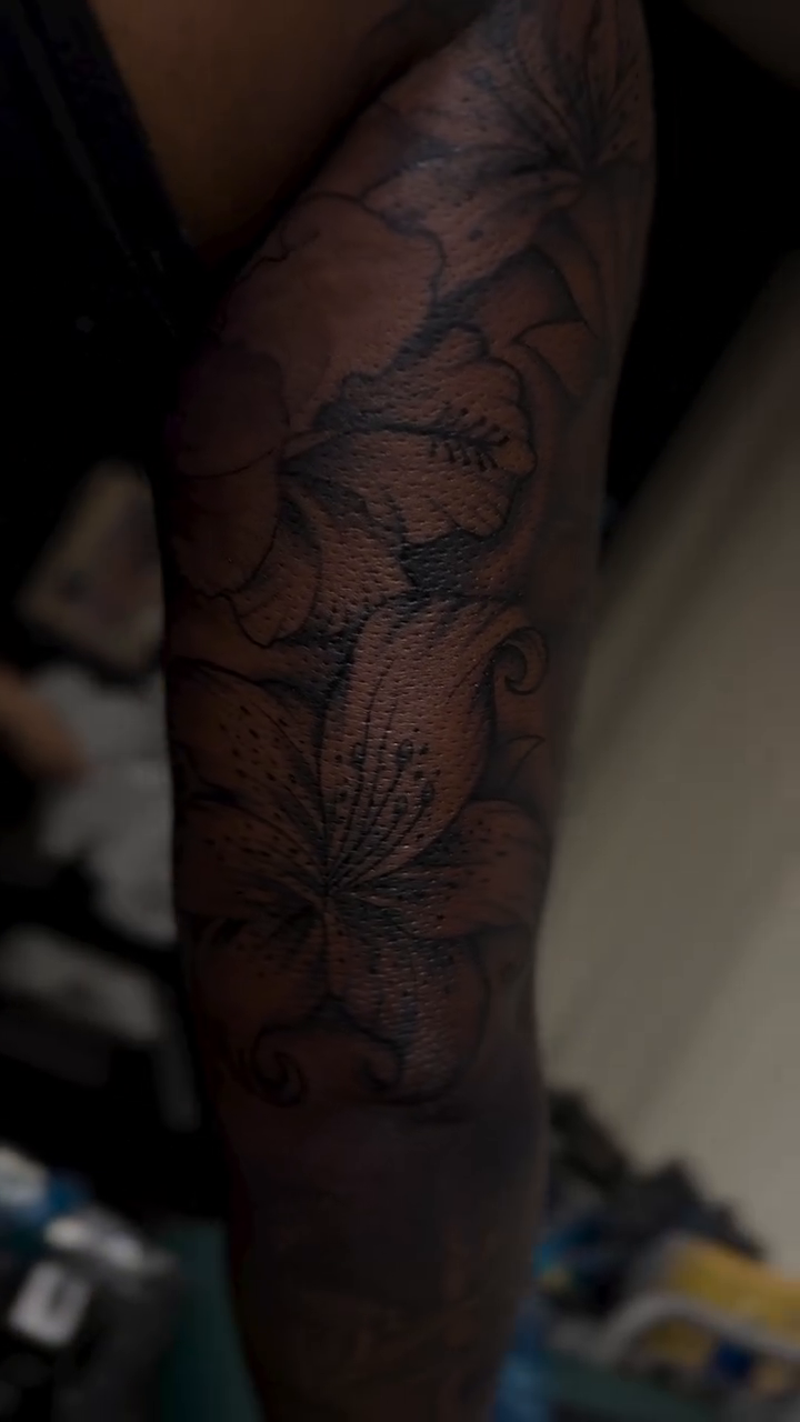 Lilies realism tattoo by Tattoo, San Diego, California