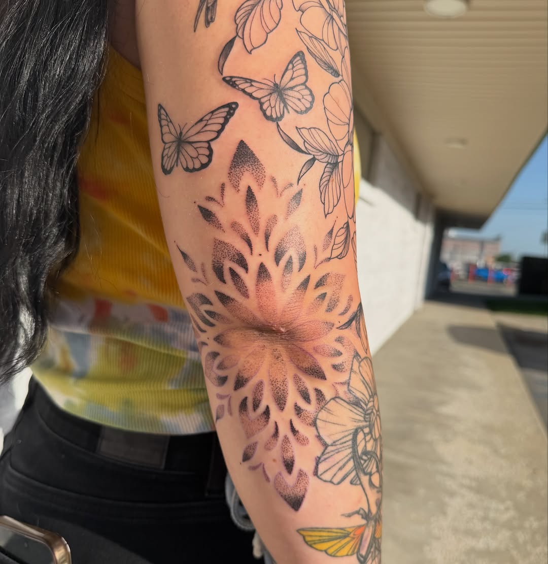 Tattoo by @spookyboo_tattoos — dotwork, ornamental