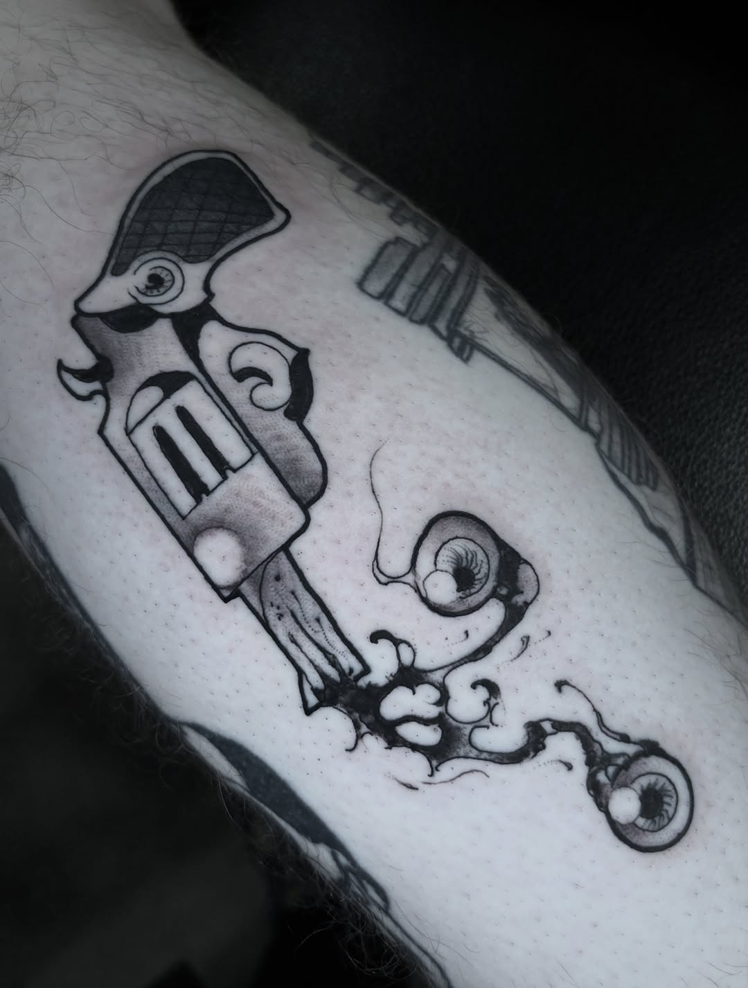 Tattoo by @mattydarkside — black_and_grey, dark_realism