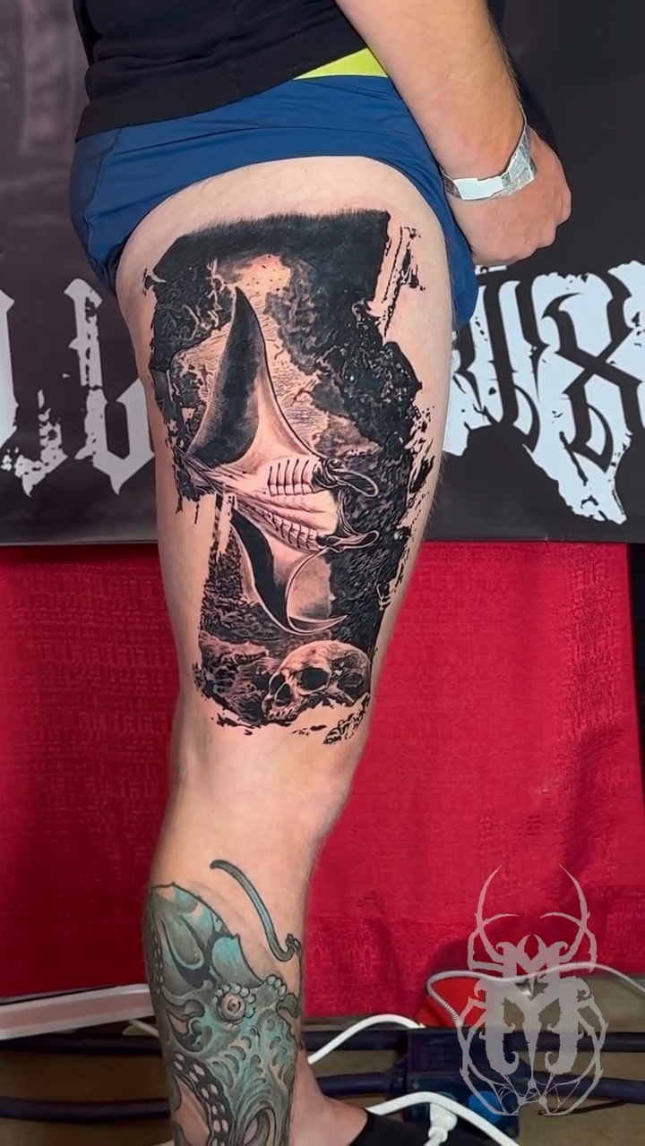Tattoo by @maverickmayesart — dark_realism, black_and_grey